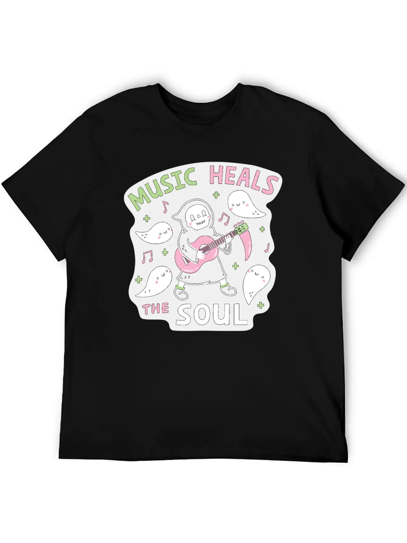 Music Heals The Soul Grim Reaper And Guitar Breathable Soft Cotton T-Shirt – Timeless Casual Look