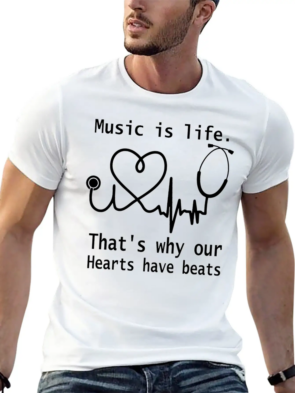 Music Is Life That S Why Our Hearts Have Beats Unisex Casual T-Shirt – Clean Design For Daily Comfort
