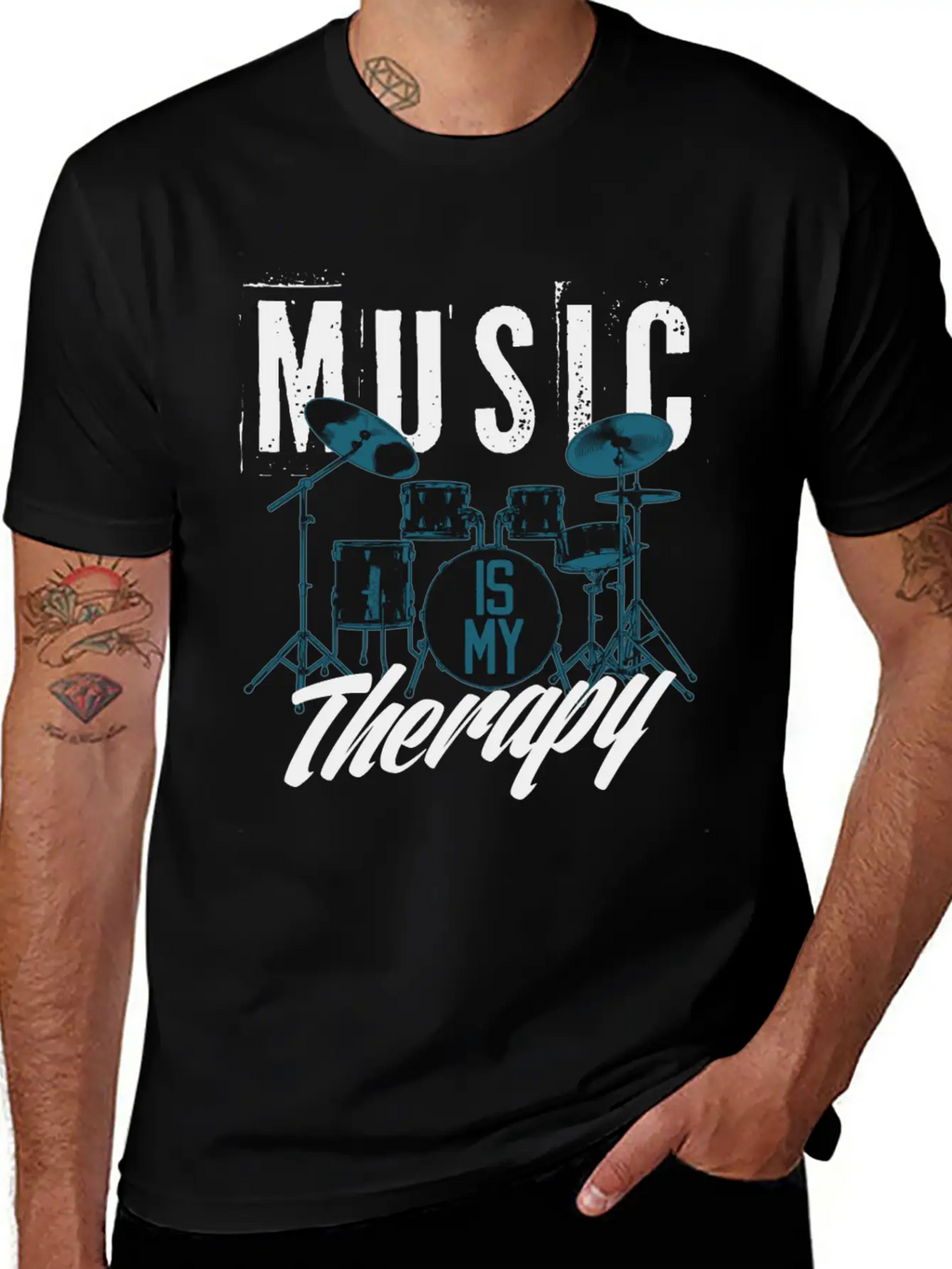 Music Is My Therapy Song Band Painting Design Casual Graphic T-Shirt – Simple And Comfortable Daily Wear