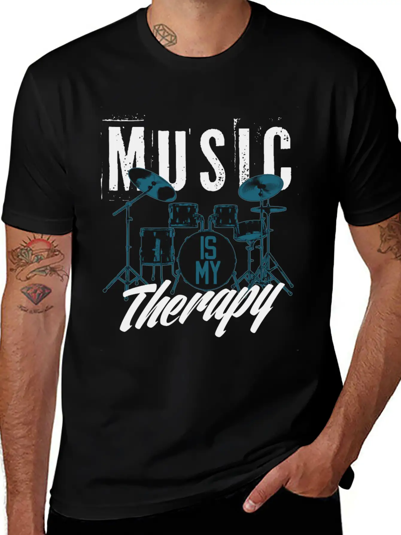 Music Is My Therapy Song Band Painting Design Casual Graphic T-Shirt – Simple And Comfortable Daily Wear