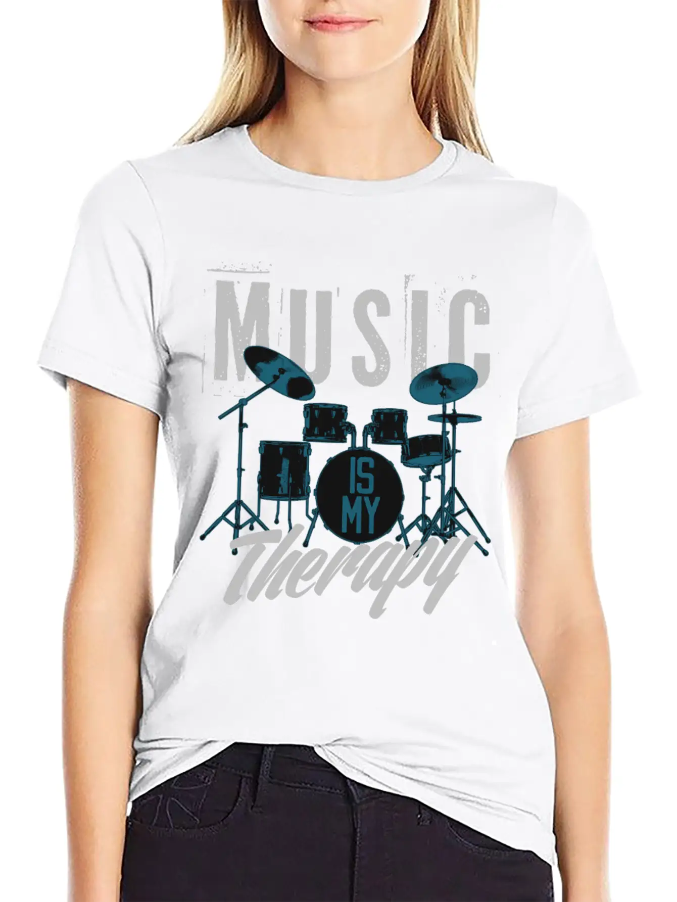Music Is My Therapy Song Band Painting Design Casual Graphic T-Shirt – Simple And Comfortable Daily Wear
