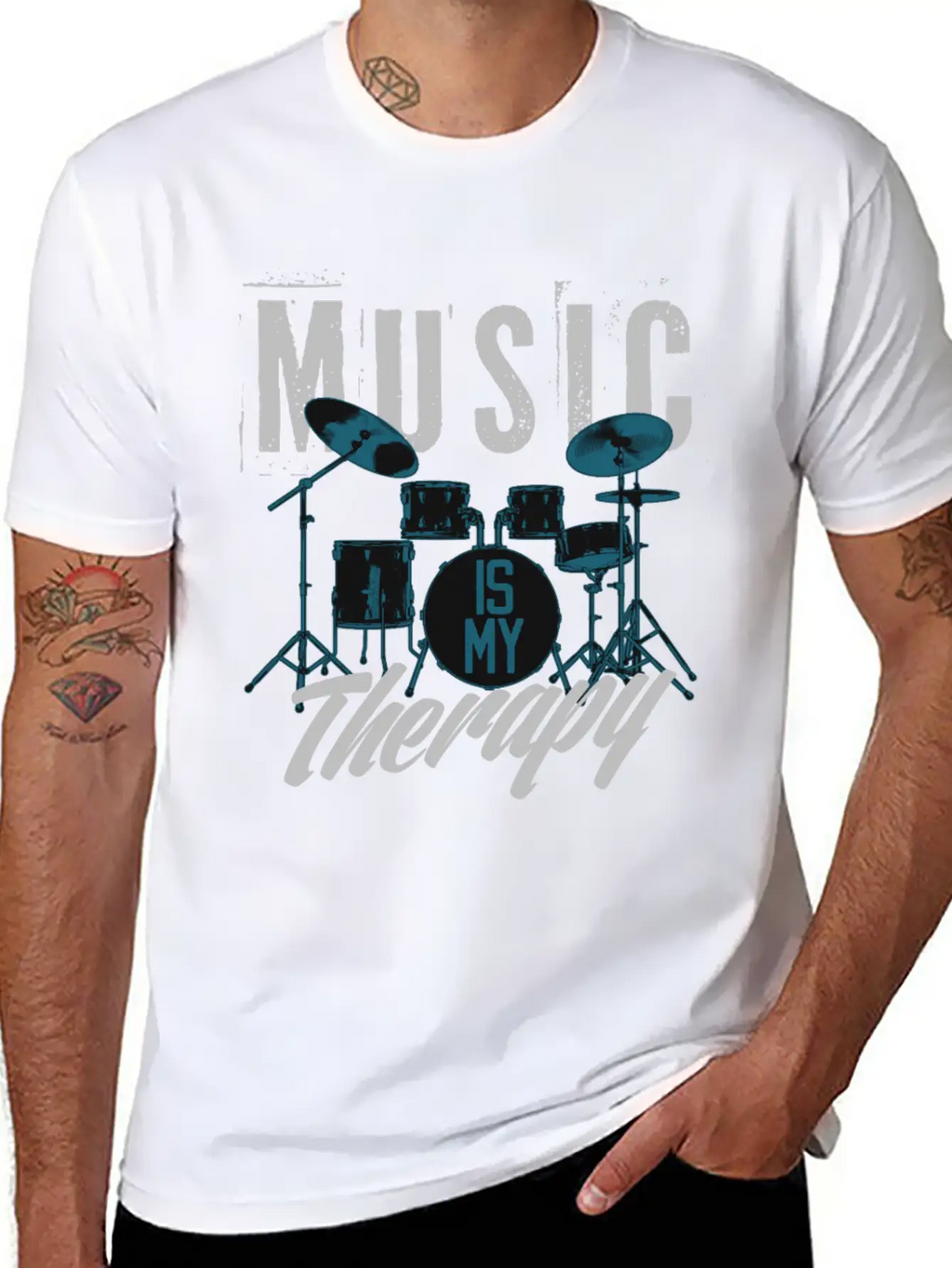 Music Is My Therapy Song Band Painting Design Casual Graphic T-Shirt – Simple And Comfortable Daily Wear