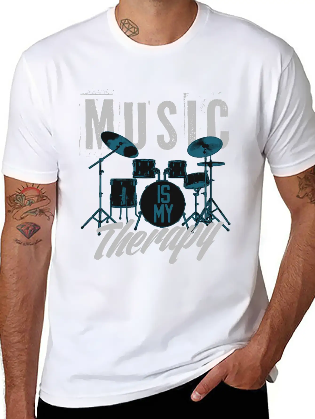 Music Is My Therapy Song Band Painting Design Casual Graphic T-Shirt – Simple And Comfortable Daily Wear