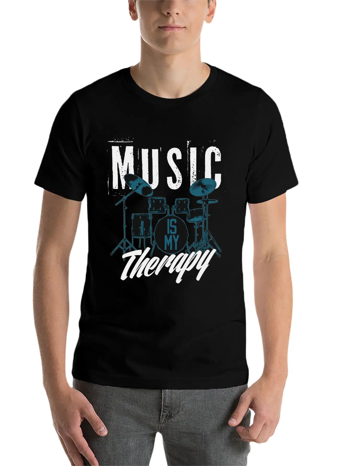 Music Is My Therapy Song Band Painting Design Casual Graphic T-Shirt – Simple And Comfortable Daily Wear
