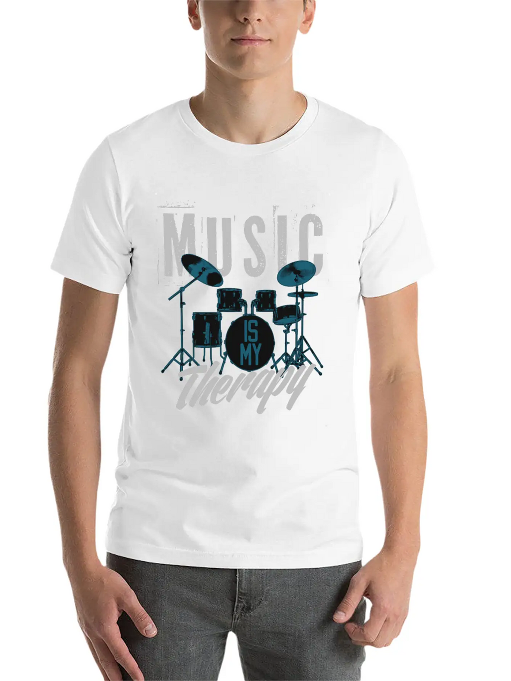 Music Is My Therapy Song Band Painting Design Casual Graphic T-Shirt – Simple And Comfortable Daily Wear