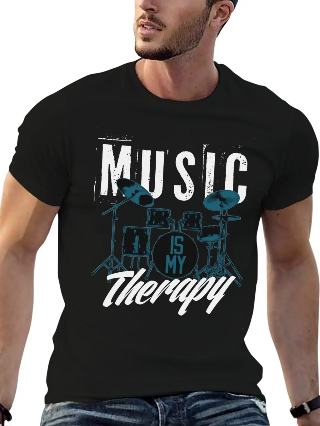 Music Is My Therapy Song Band Painting Design Casual Graphic T-Shirt – Simple And Comfortable Daily Wear