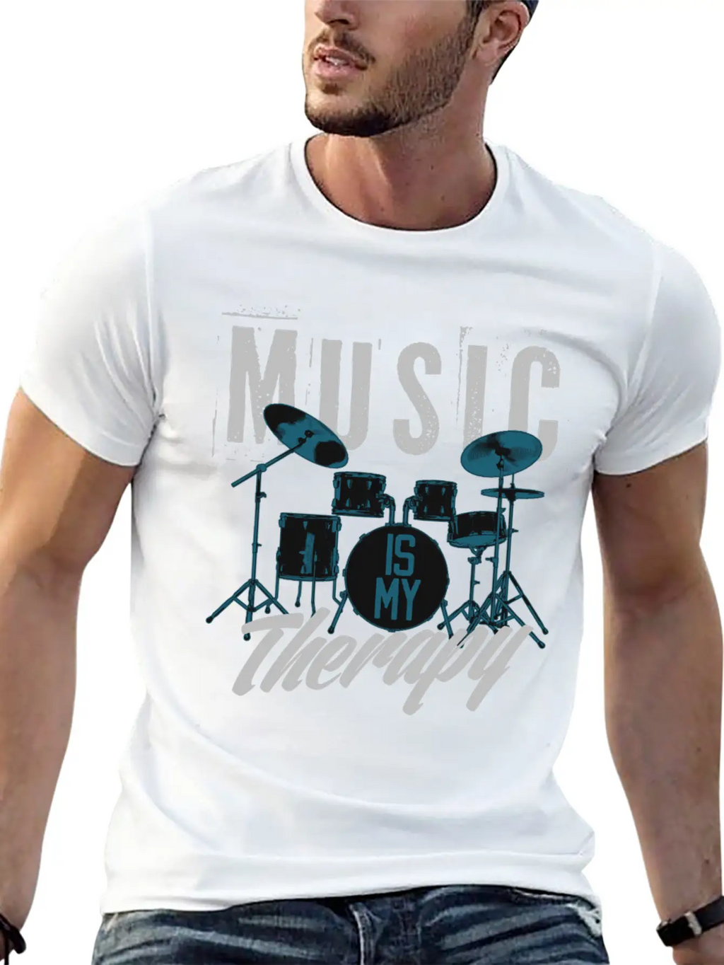 Music Is My Therapy Song Band Painting Design Casual Graphic T-Shirt – Simple And Comfortable Daily Wear