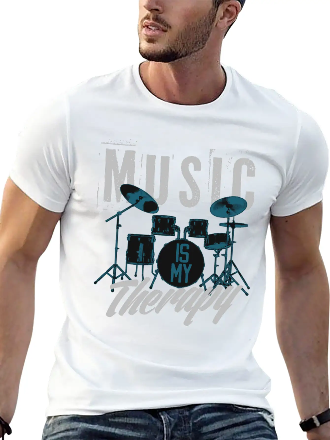 Music Is My Therapy Song Band Painting Design Casual Graphic T-Shirt – Simple And Comfortable Daily Wear