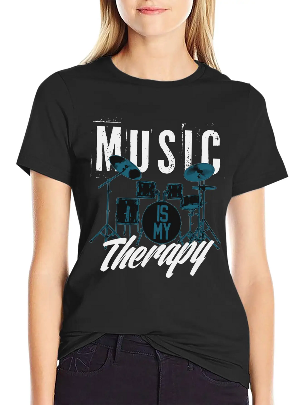 Music Is My Therapy Song Band Painting Design Casual Graphic T-Shirt – Simple And Comfortable Daily Wear