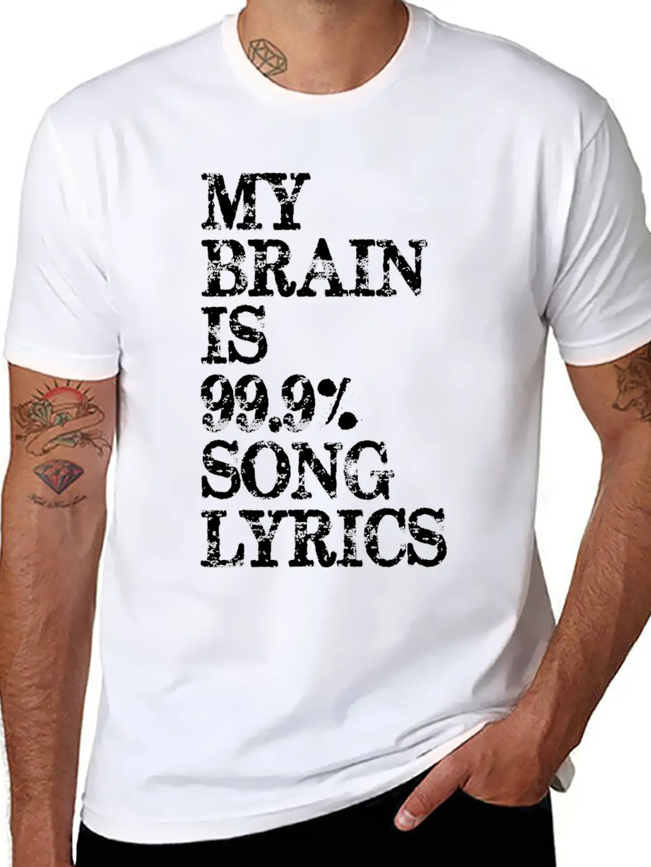 Music Lover Gifts My Brain Is 99 Song Lyrics Funny Unisex Casual T-Shirt – Clean Design For Daily Comfort