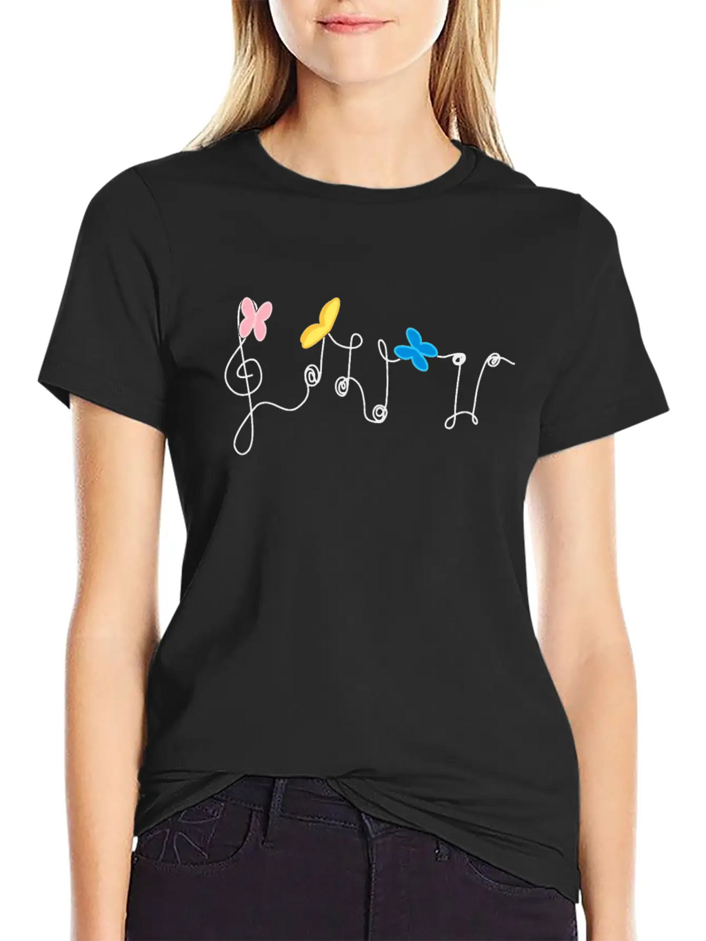 Music Notes And Butterflies Unisex Short Sleeve Soft Cotton T-Shirt – Casual Everyday Wear