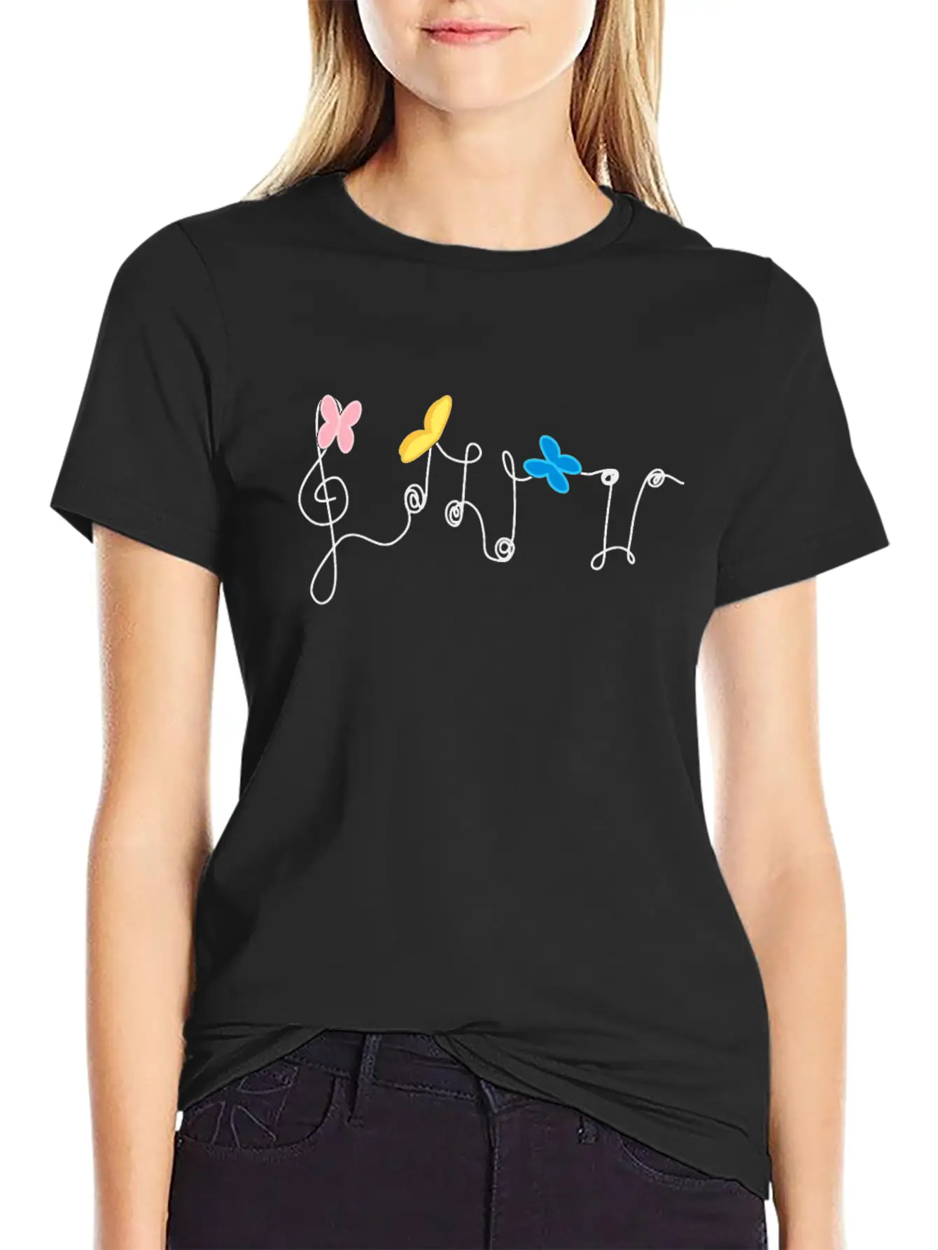 Music Notes And Butterflies Unisex Short Sleeve Soft Cotton T-Shirt – Casual Everyday Wear