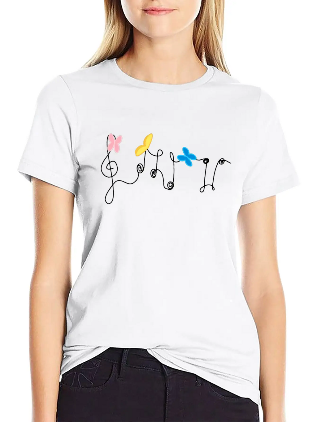Music Notes And Butterflies Unisex Short Sleeve Soft Cotton T-Shirt – Casual Everyday Wear