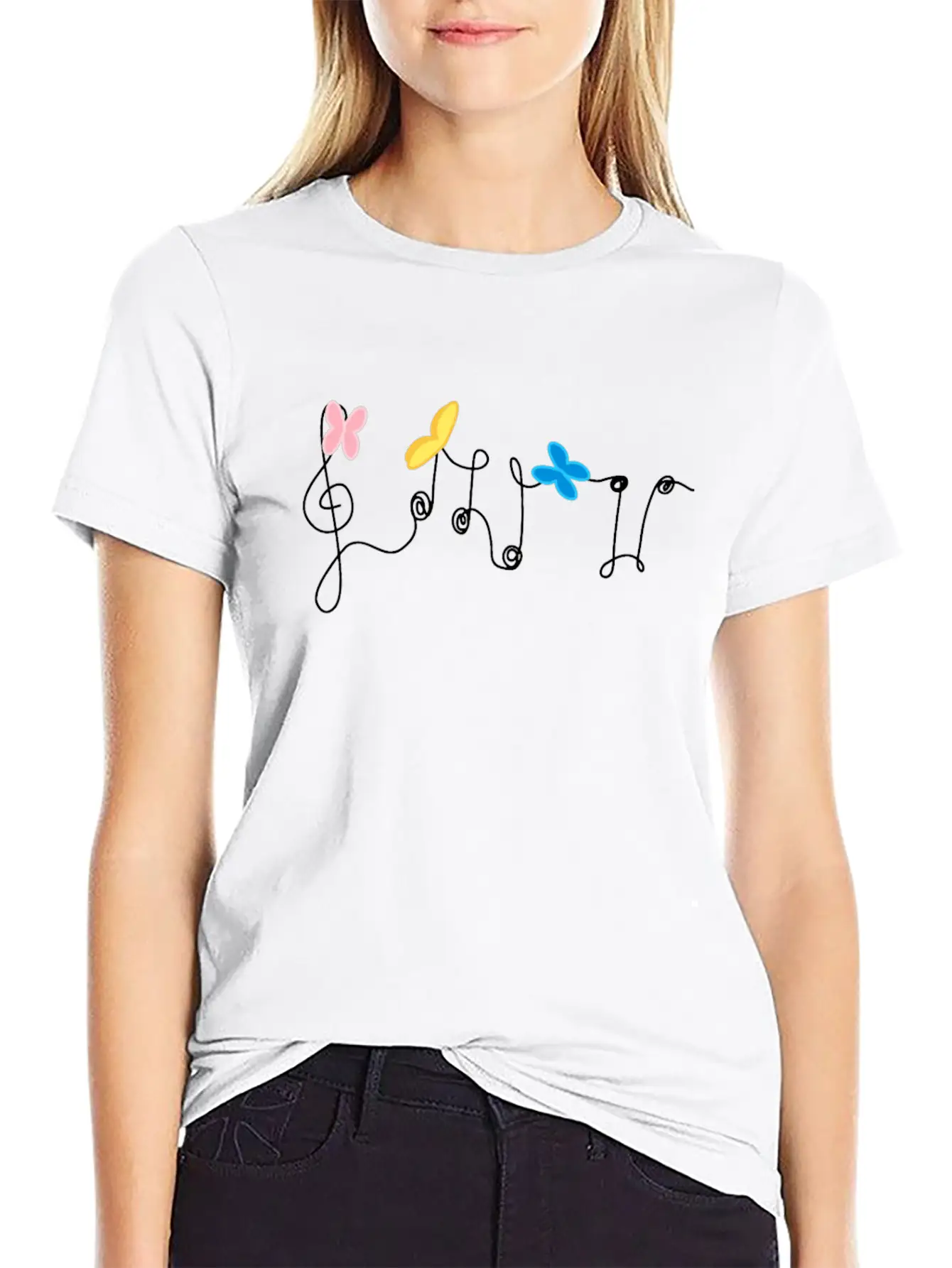 Music Notes And Butterflies Unisex Short Sleeve Soft Cotton T-Shirt – Casual Everyday Wear