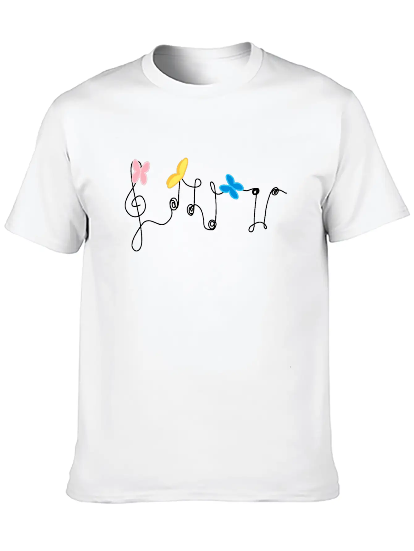 Music Notes And Butterflies Unisex Short Sleeve Soft Cotton T-Shirt – Casual Everyday Wear