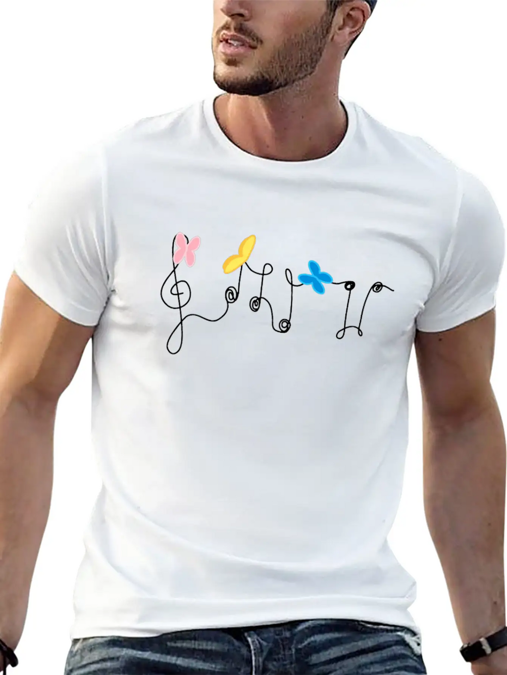 Music Notes And Butterflies Unisex Short Sleeve Soft Cotton T-Shirt – Casual Everyday Wear
