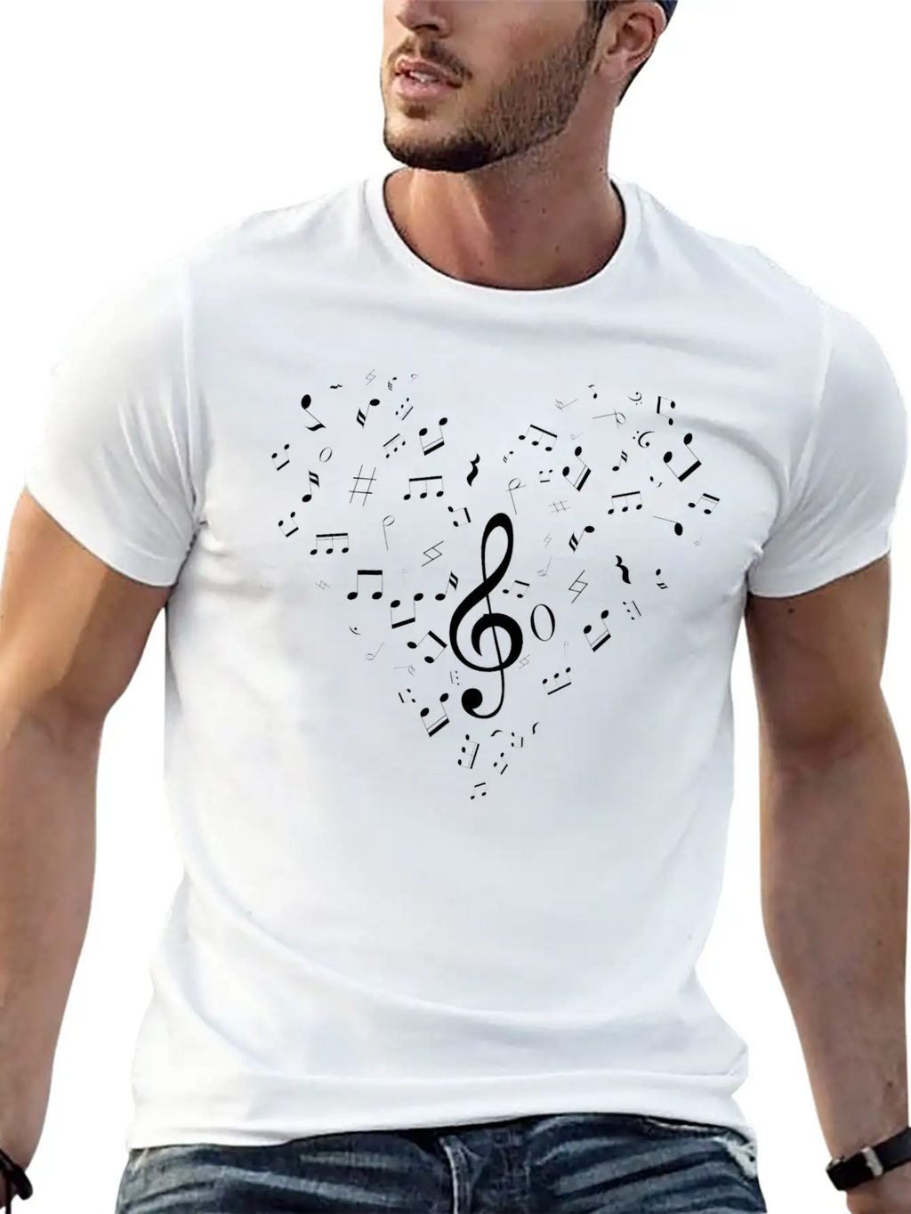 Music Notes Heart Shaped Essential Cotton Tee For Daily Outfits – Unisex Style