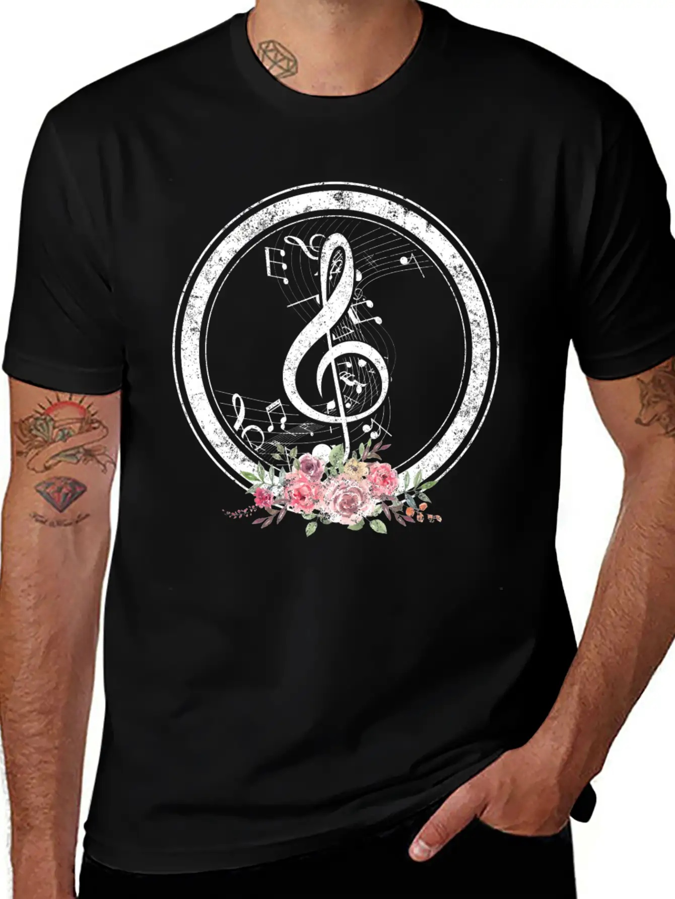 Music Shirt, Cut Music Notes Clef Floral Tee, Casual Graphic T-Shirt – Simple And Comfortable Daily Wear
