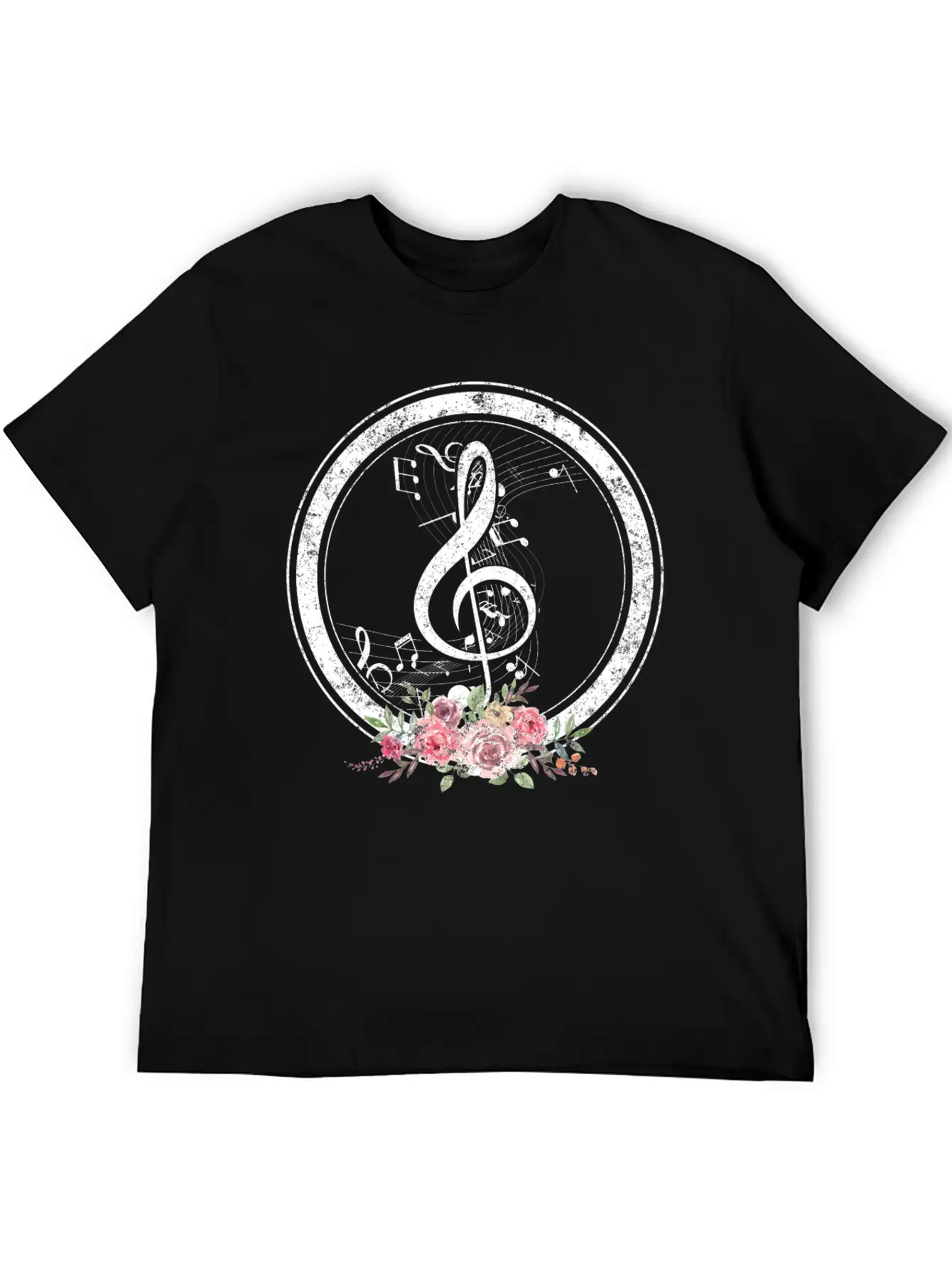 Music Shirt, Cut Music Notes Clef Floral Tee, Casual Graphic T-Shirt – Simple And Comfortable Daily Wear