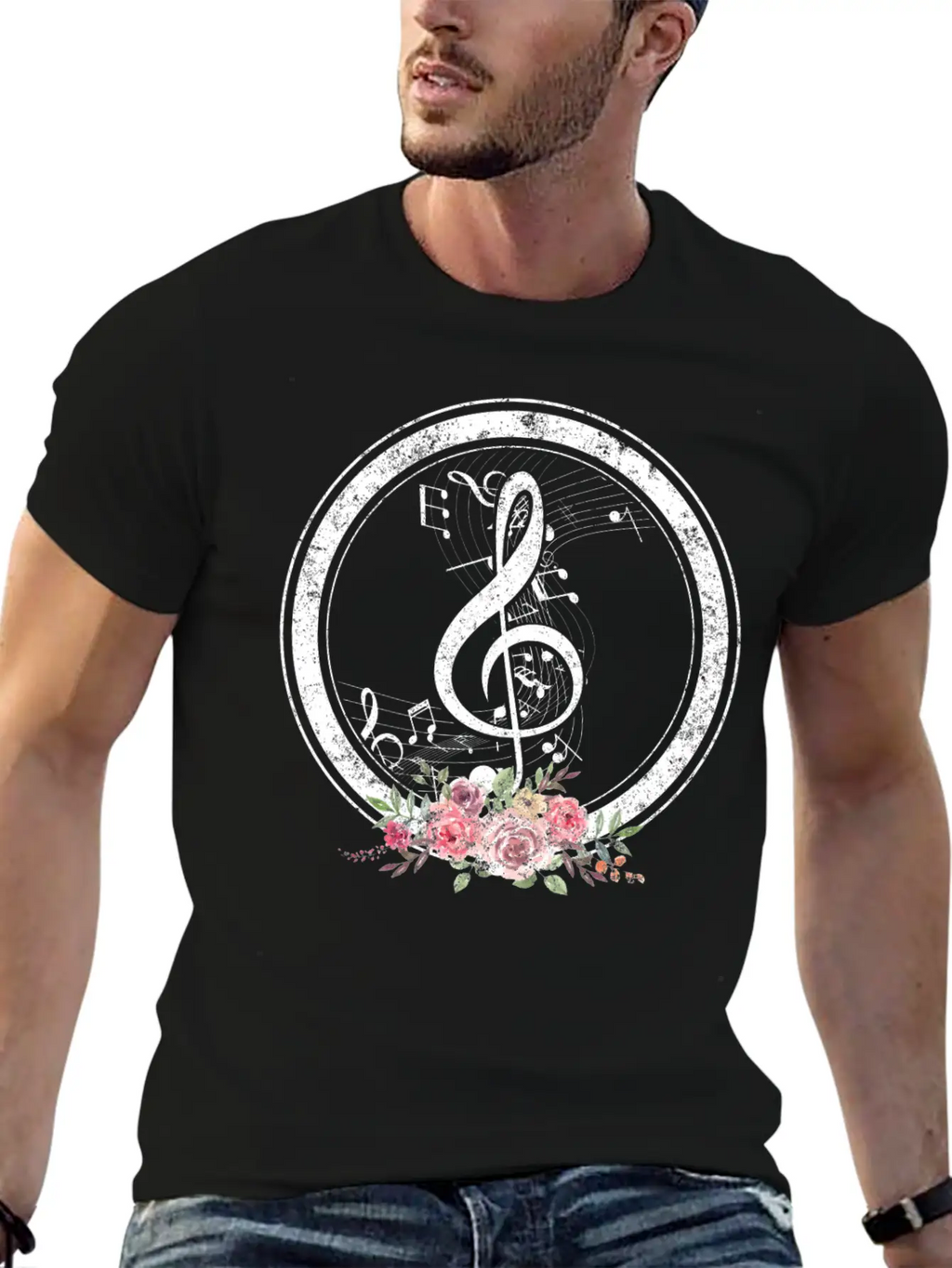 Music Shirt, Cut Music Notes Clef Floral Tee, Casual Graphic T-Shirt – Simple And Comfortable Daily Wear