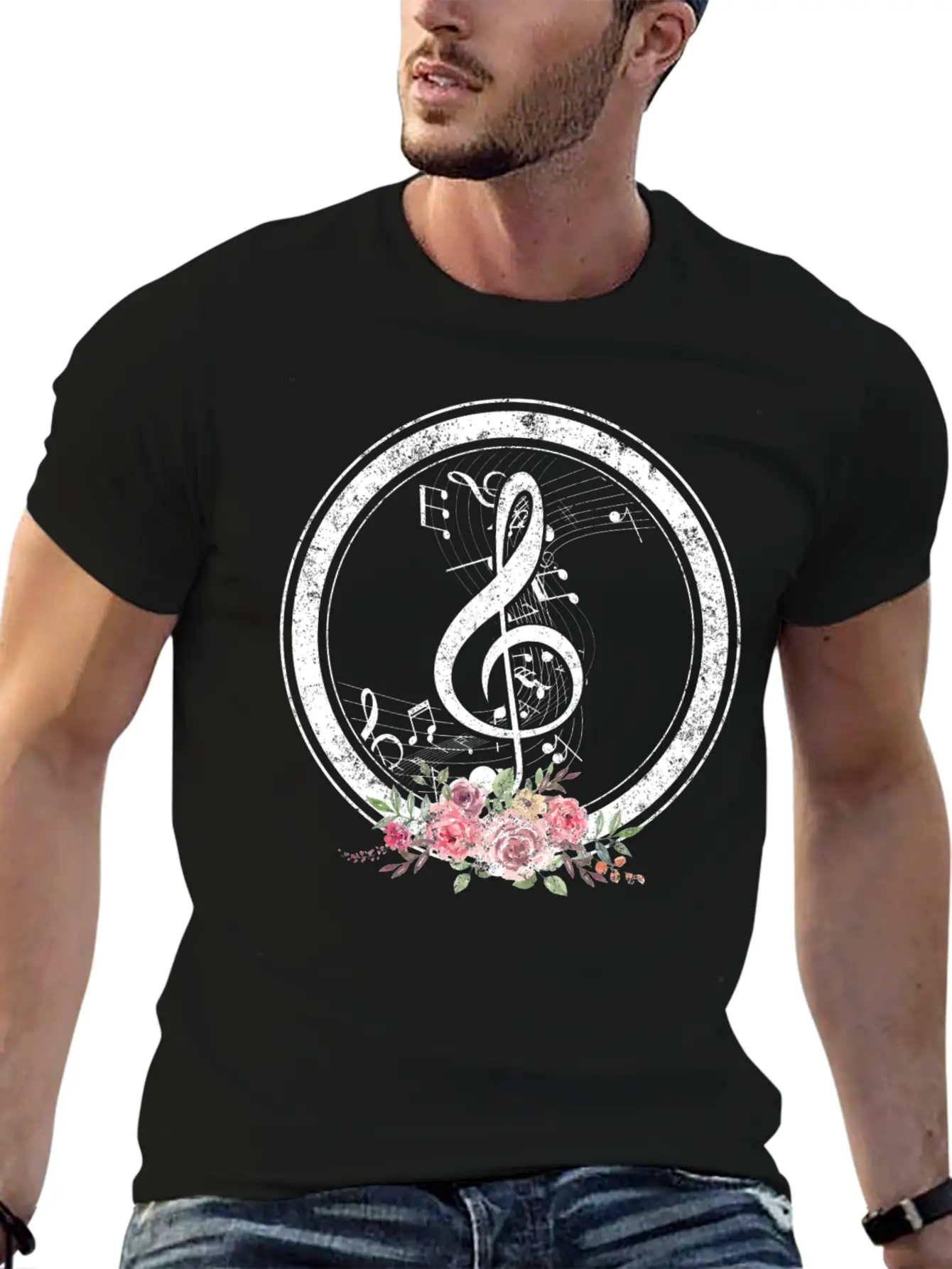 Music Shirt, Cut Music Notes Clef Floral Tee, Casual Graphic T-Shirt – Simple And Comfortable Daily Wear