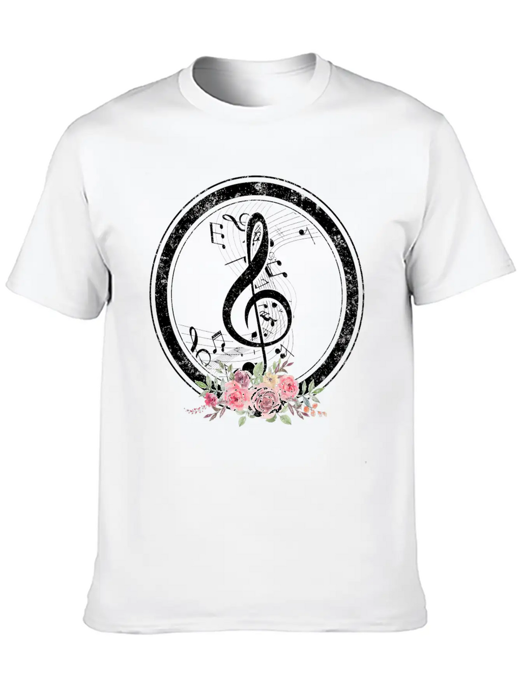 Music Shirt, Cut Music Notes Clef Floral Tee, Casual Graphic T-Shirt – Simple And Comfortable Daily Wear