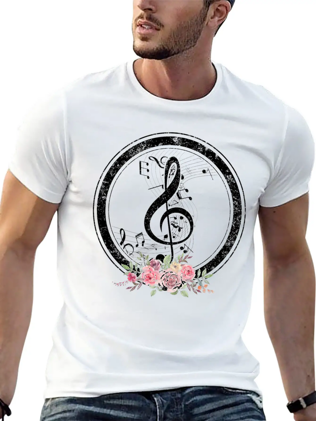 Music Shirt, Cut Music Notes Clef Floral Tee, Casual Graphic T-Shirt – Simple And Comfortable Daily Wear