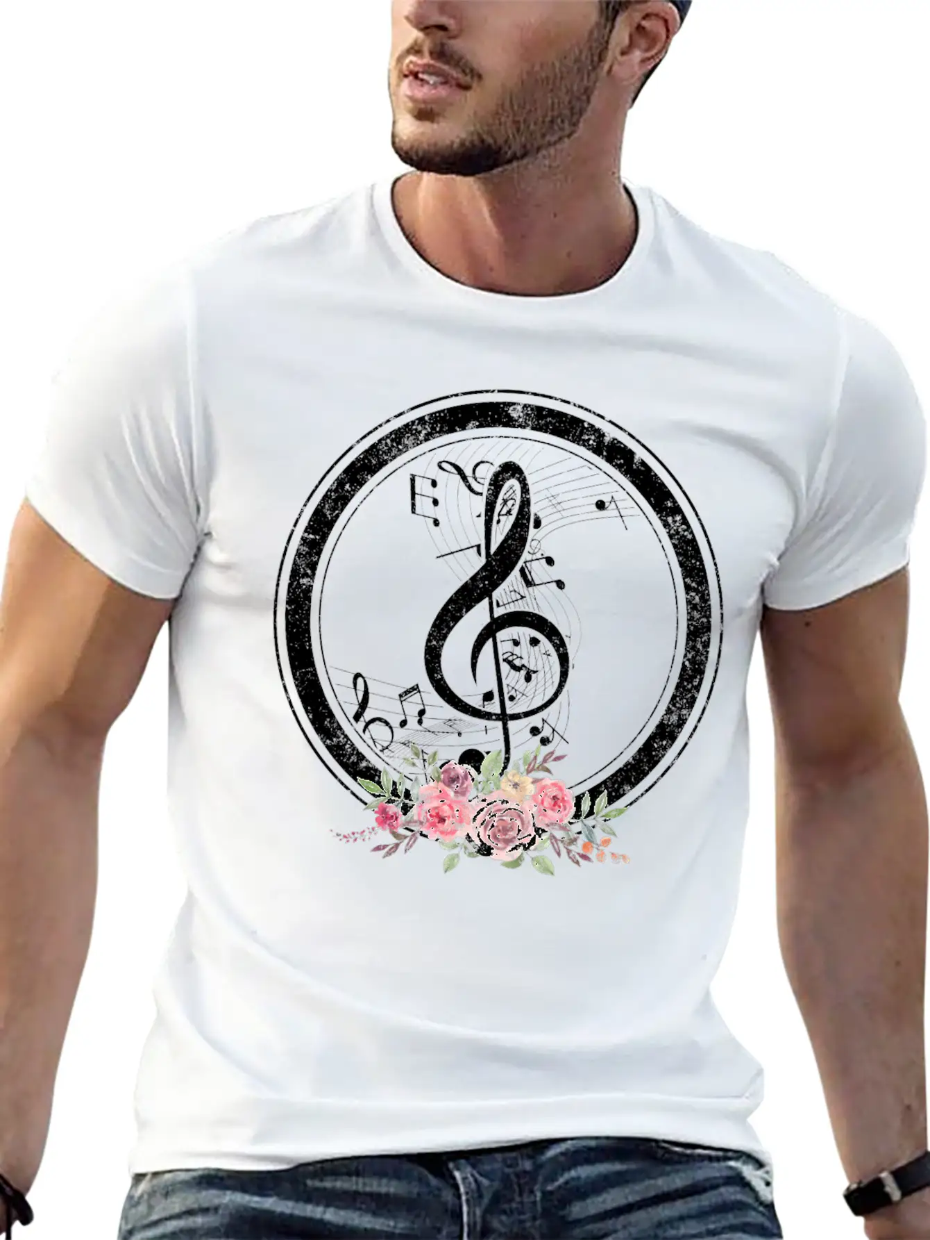 Music Shirt, Cut Music Notes Clef Floral Tee, Casual Graphic T-Shirt – Simple And Comfortable Daily Wear