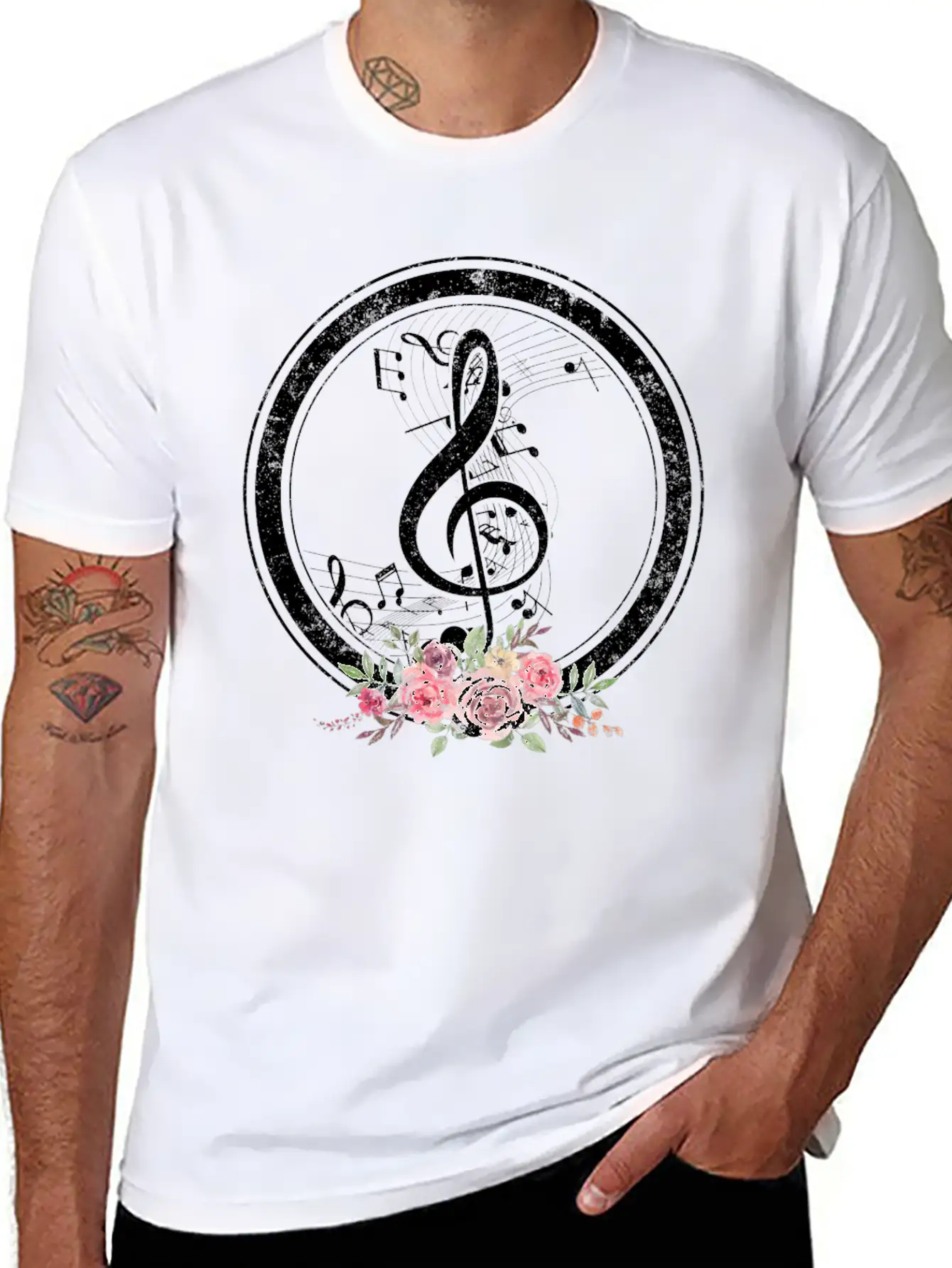 Music Shirt, Cut Music Notes Clef Floral Tee, Casual Graphic T-Shirt – Simple And Comfortable Daily Wear