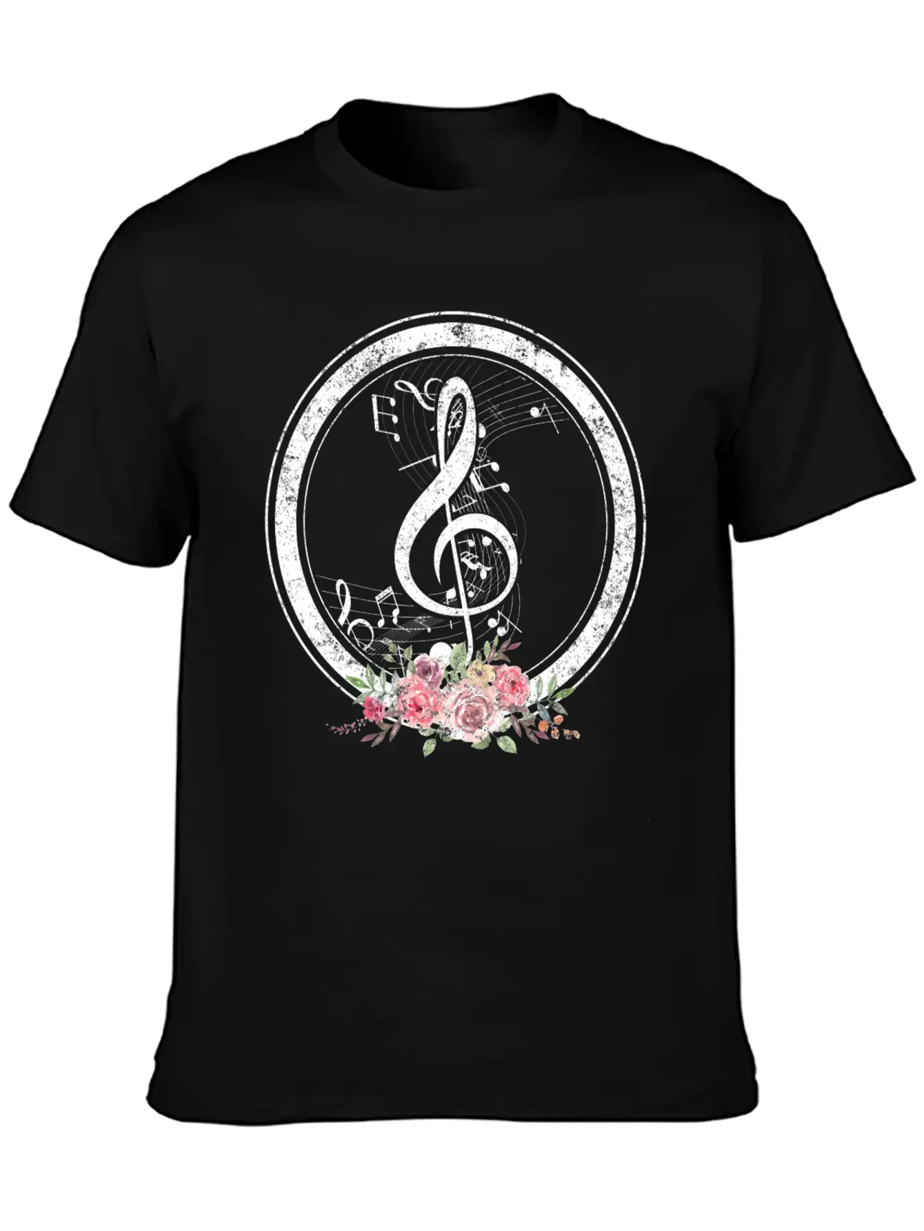 Music Shirt, Cut Music Notes Clef Floral Tee, Casual Graphic T-Shirt – Simple And Comfortable Daily Wear