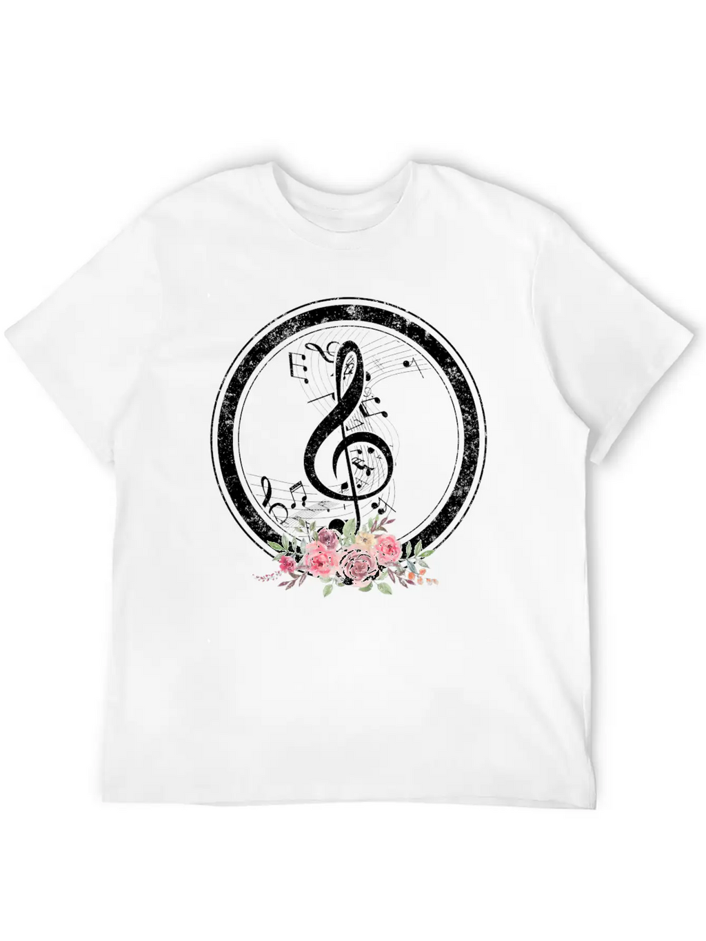 Music Shirt, Cut Music Notes Clef Floral Tee, Casual Graphic T-Shirt – Simple And Comfortable Daily Wear
