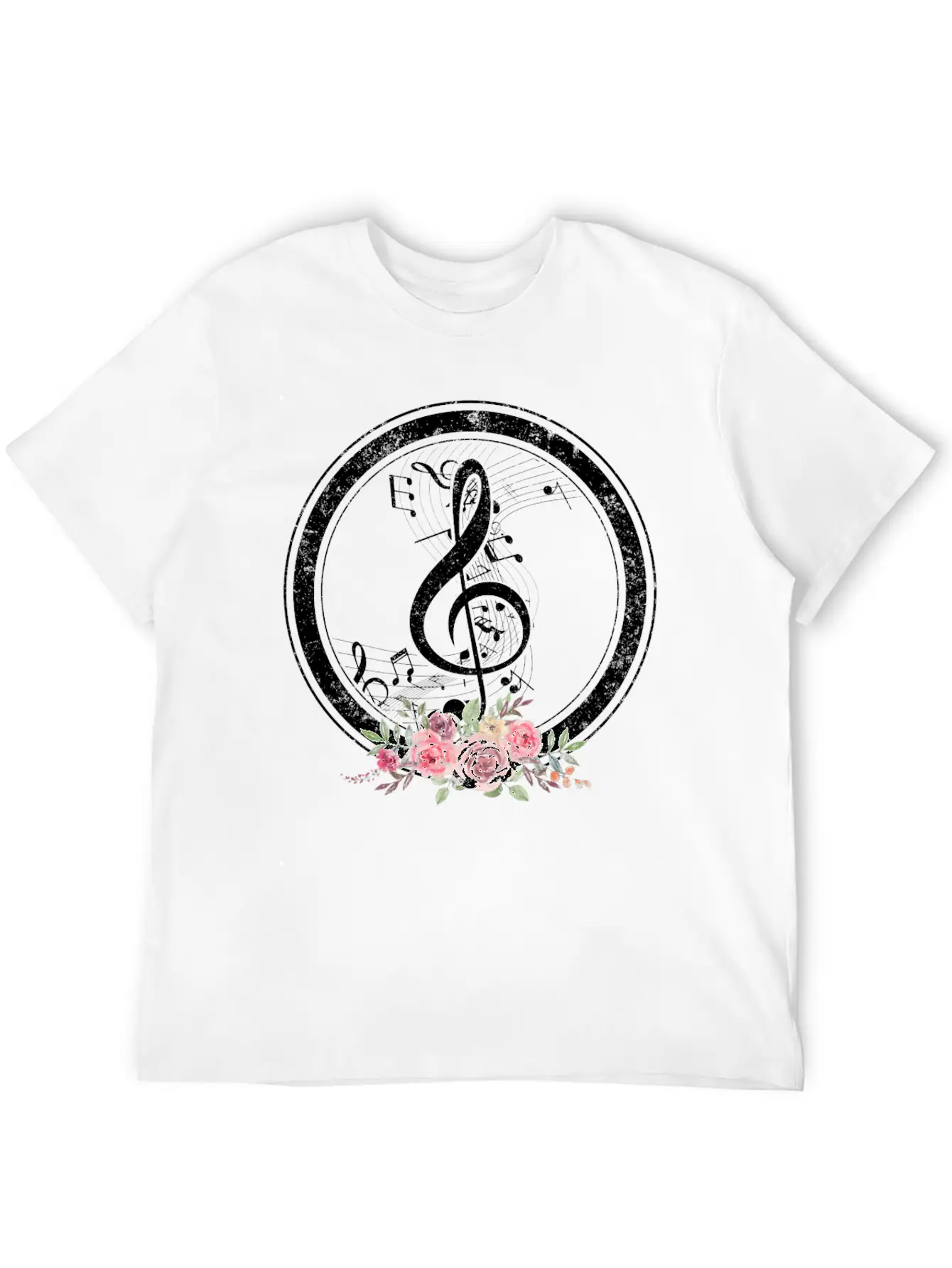 Music Shirt, Cut Music Notes Clef Floral Tee, Casual Graphic T-Shirt – Simple And Comfortable Daily Wear