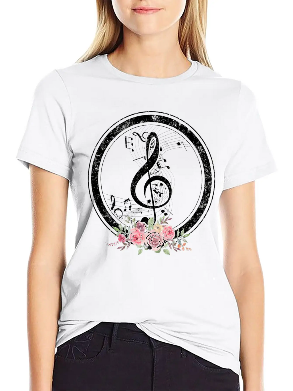 Music Shirt, Cut Music Notes Clef Floral Tee, Casual Graphic T-Shirt – Simple And Comfortable Daily Wear