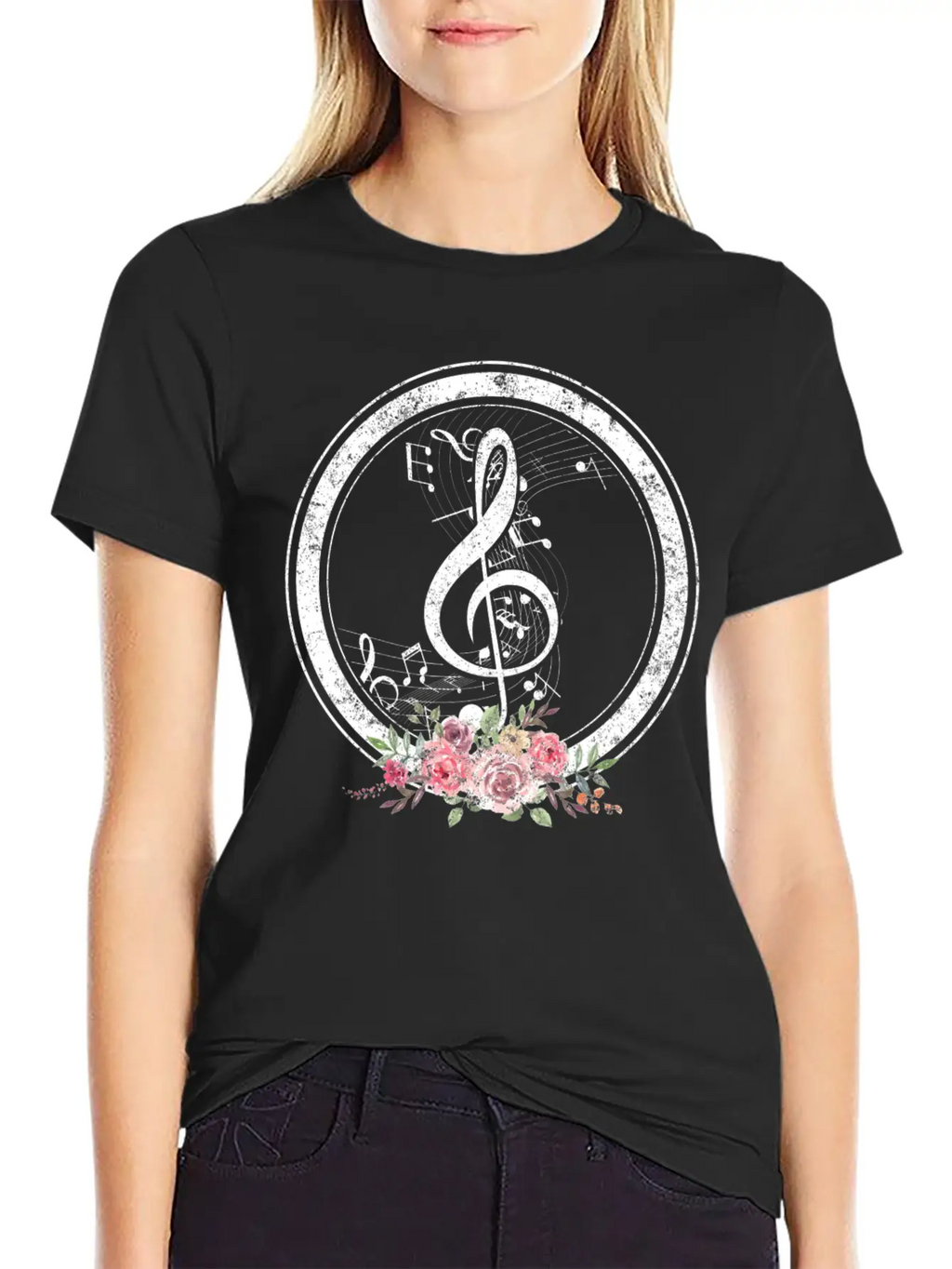 Music Shirt, Cut Music Notes Clef Floral Tee, Casual Graphic T-Shirt – Simple And Comfortable Daily Wear