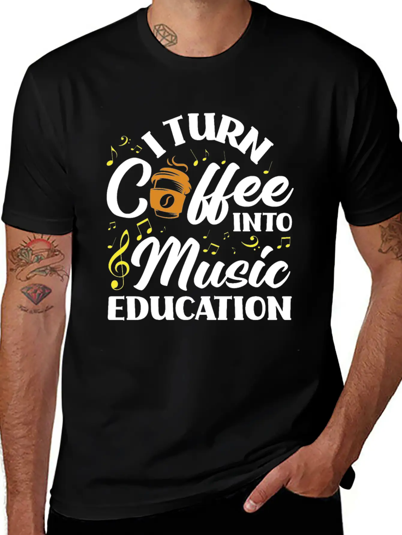 Music Teacher Coffee Lover Breathable Soft Cotton T-Shirt – Timeless Casual Look