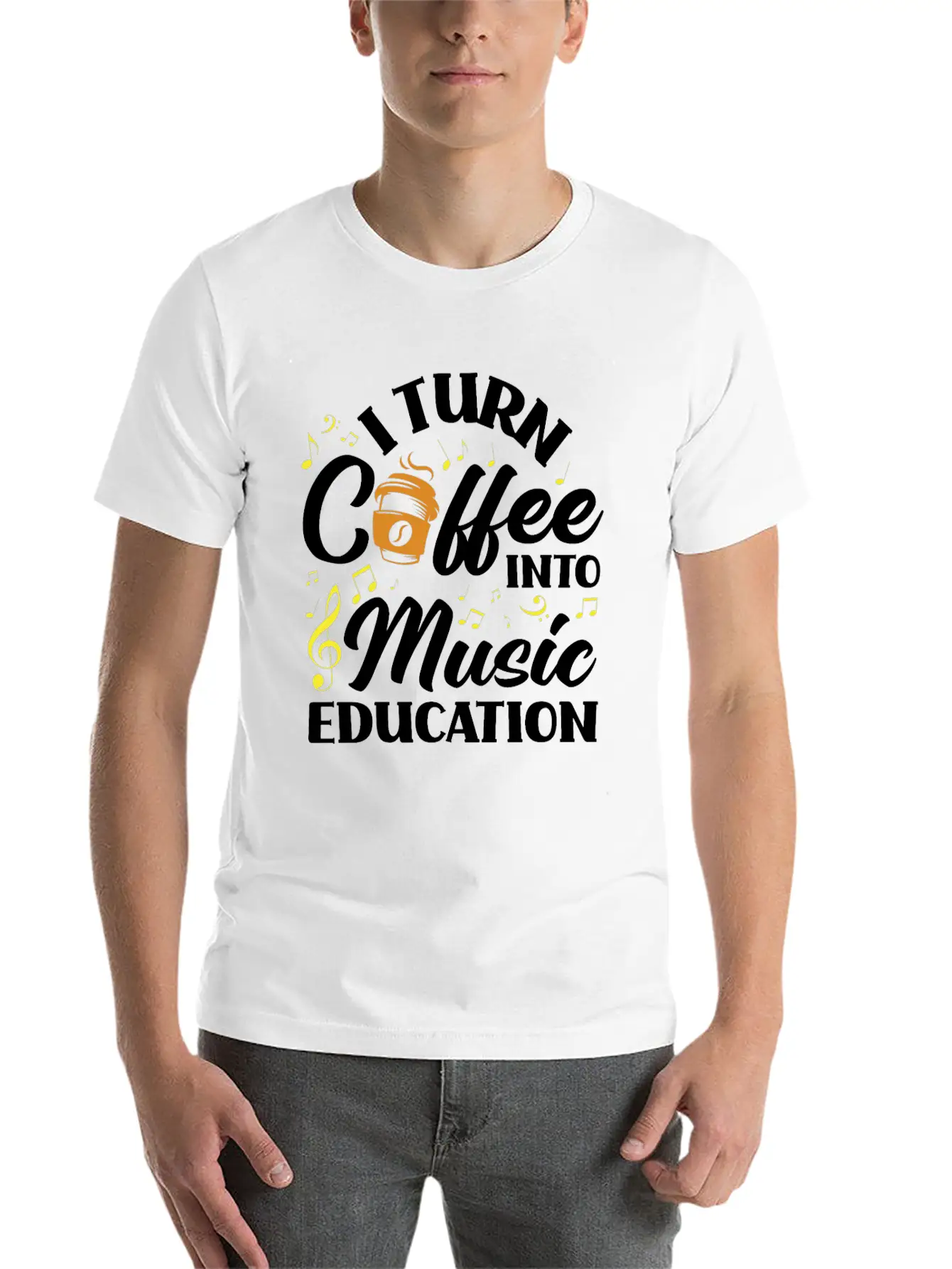Music Teacher Coffee Lover Breathable Soft Cotton T-Shirt – Timeless Casual Look
