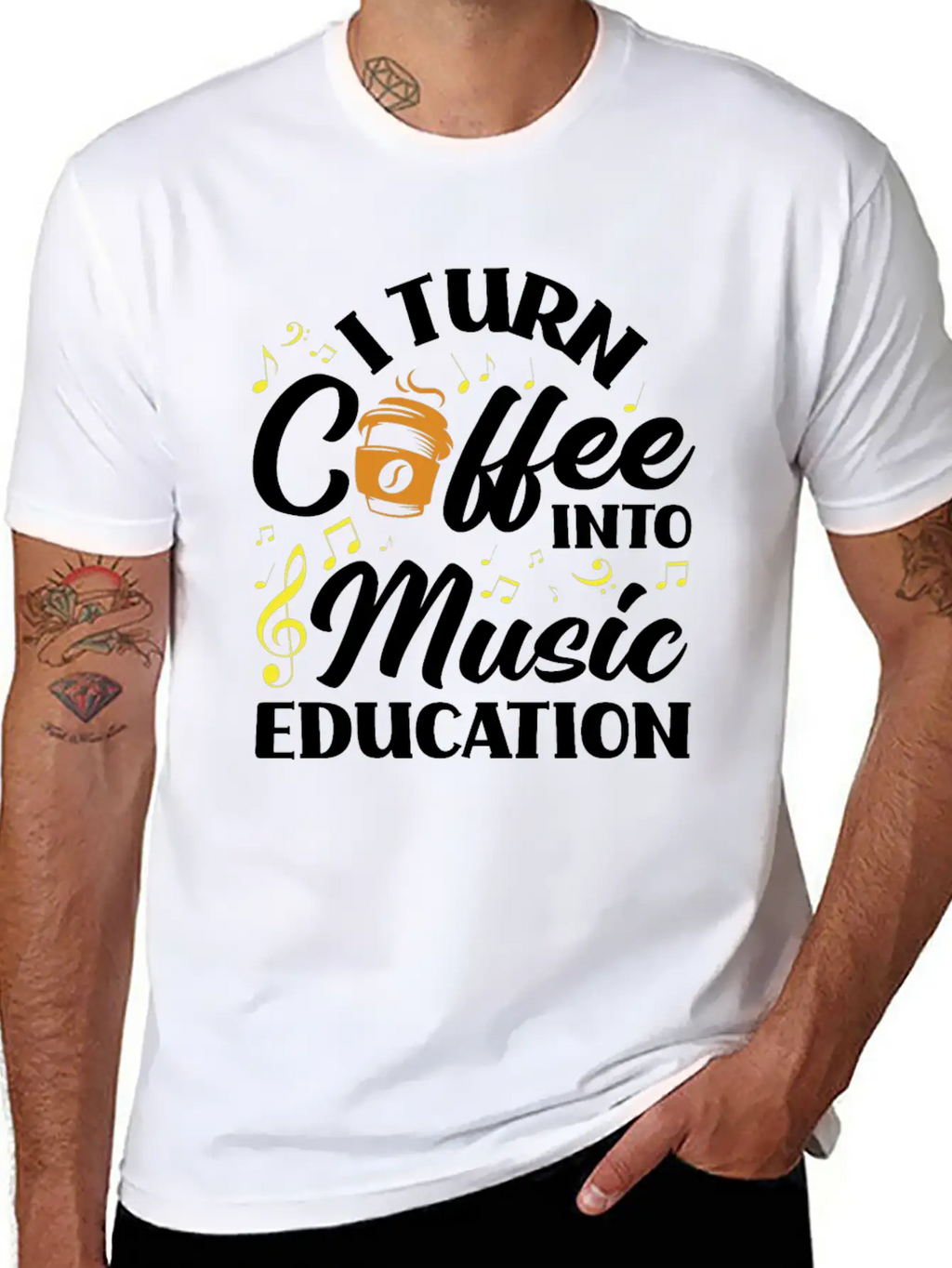 Music Teacher Coffee Lover Breathable Soft Cotton T-Shirt – Timeless Casual Look