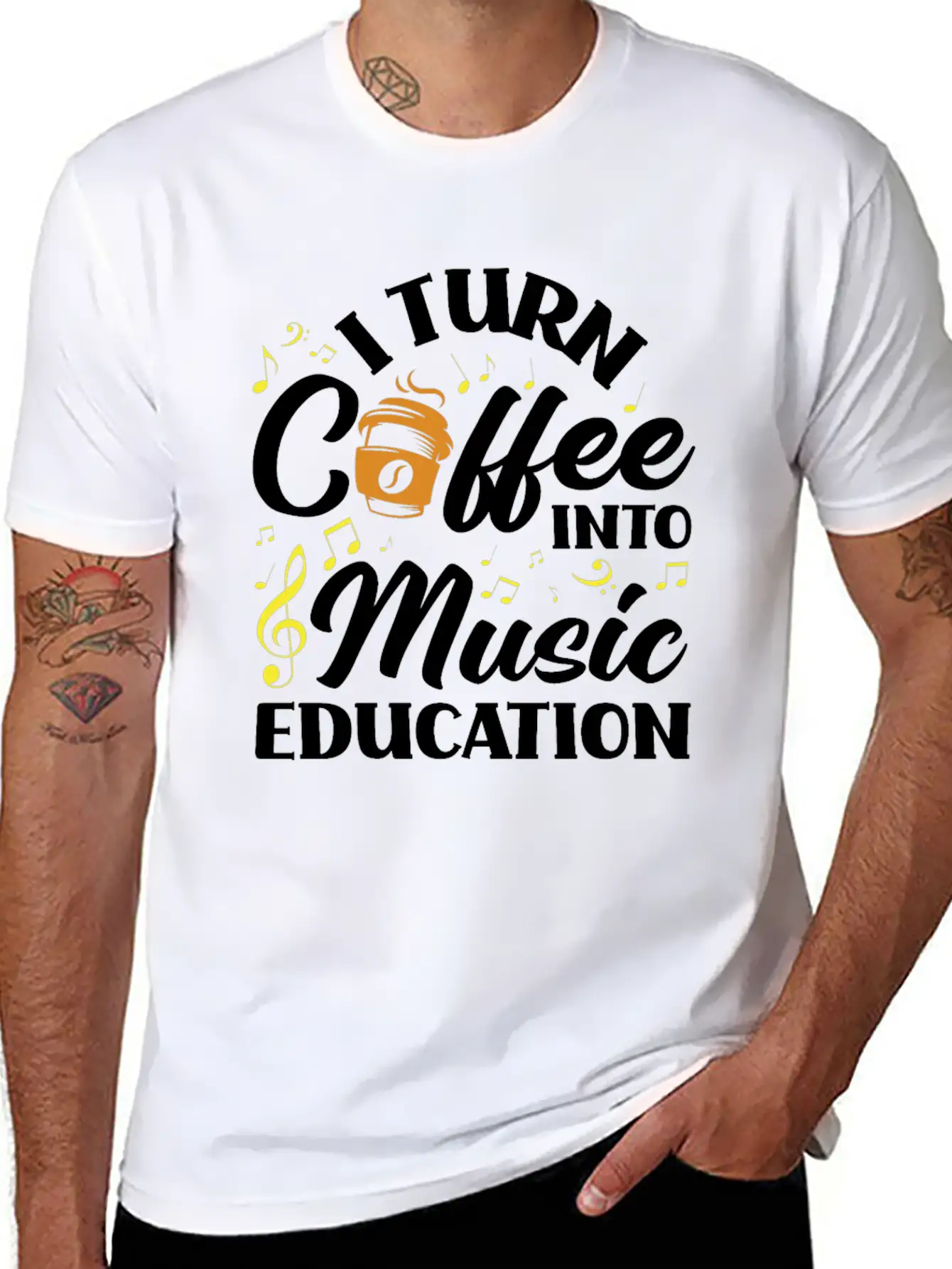 Music Teacher Coffee Lover Breathable Soft Cotton T-Shirt – Timeless Casual Look