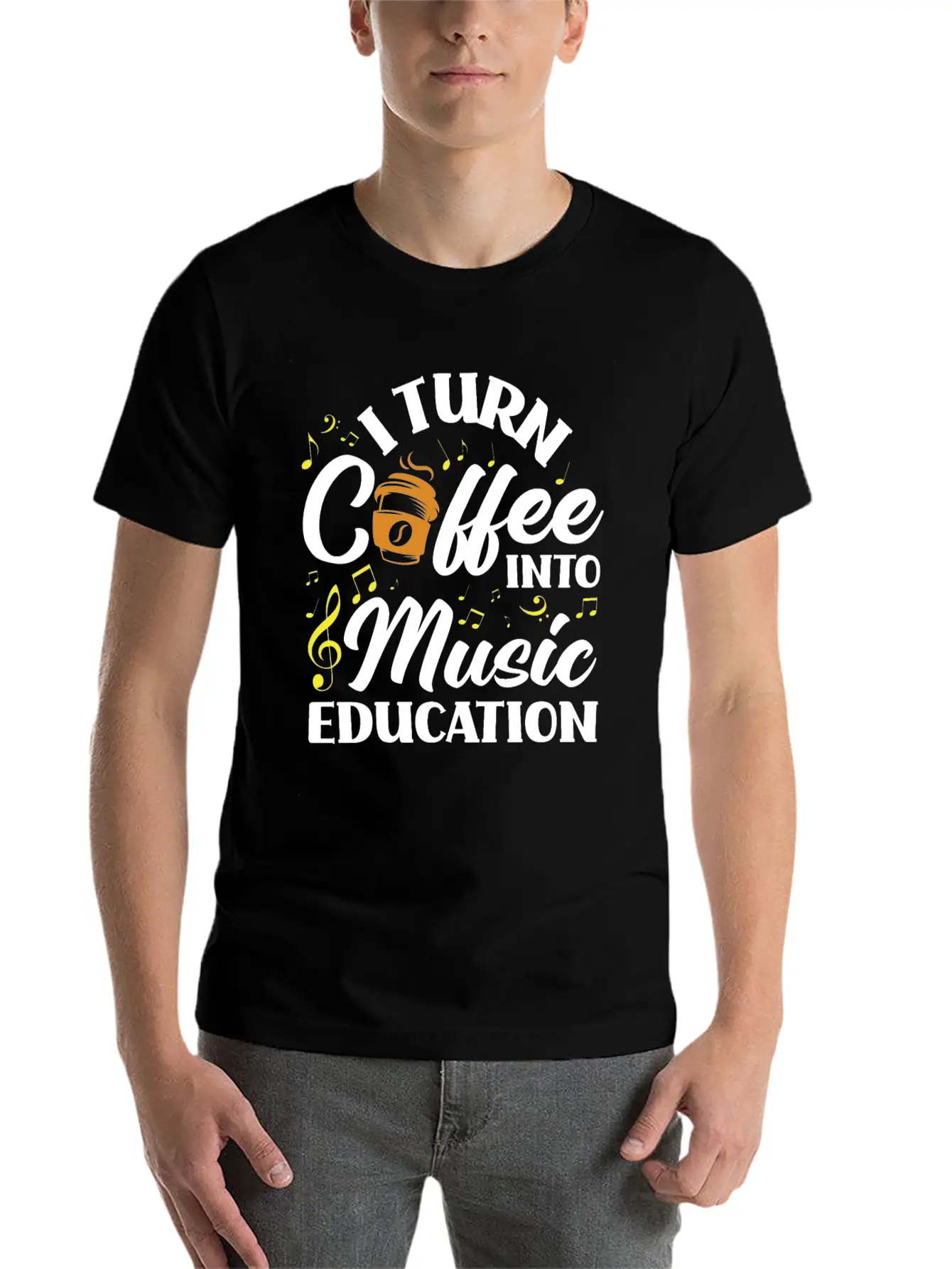 Music Teacher Coffee Lover Breathable Soft Cotton T-Shirt – Timeless Casual Look