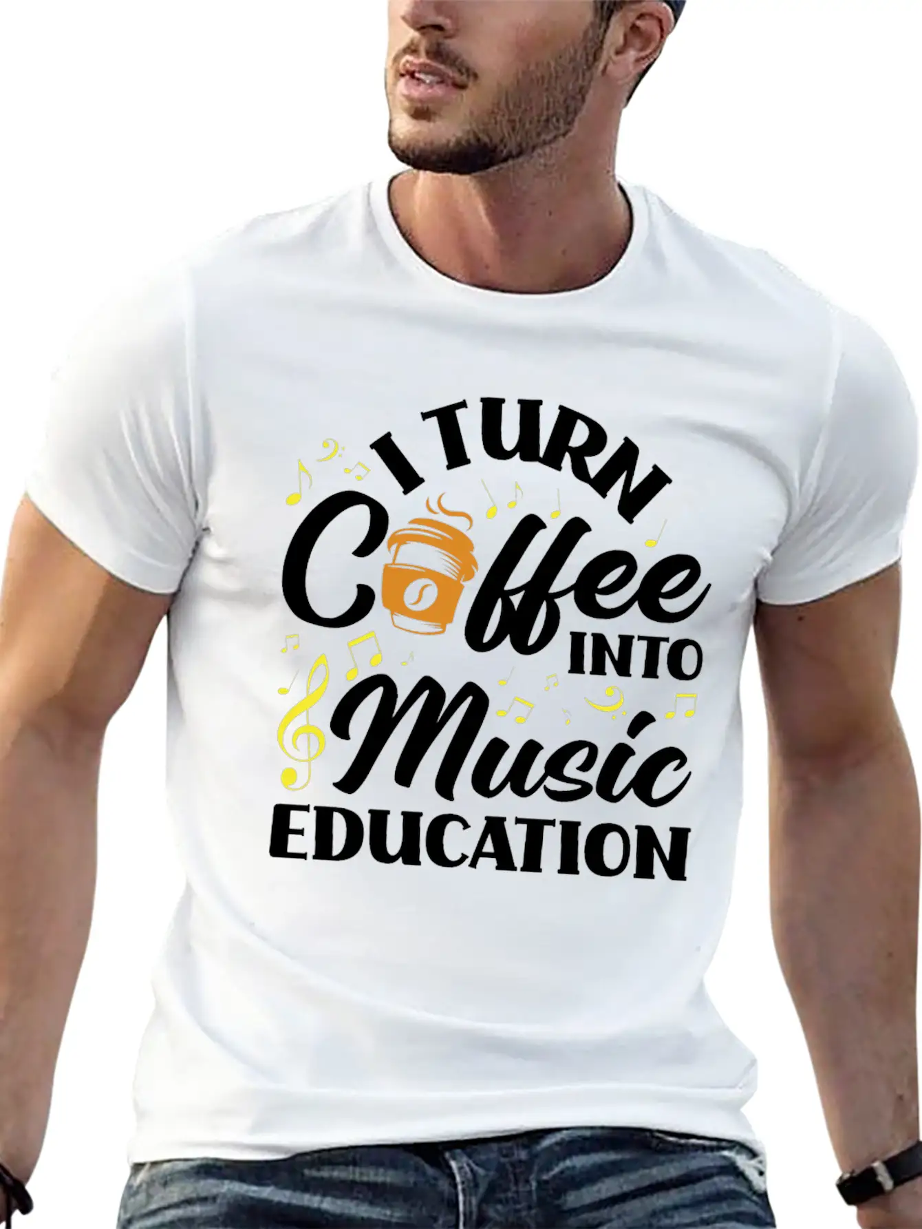 Music Teacher Coffee Lover Breathable Soft Cotton T-Shirt – Timeless Casual Look