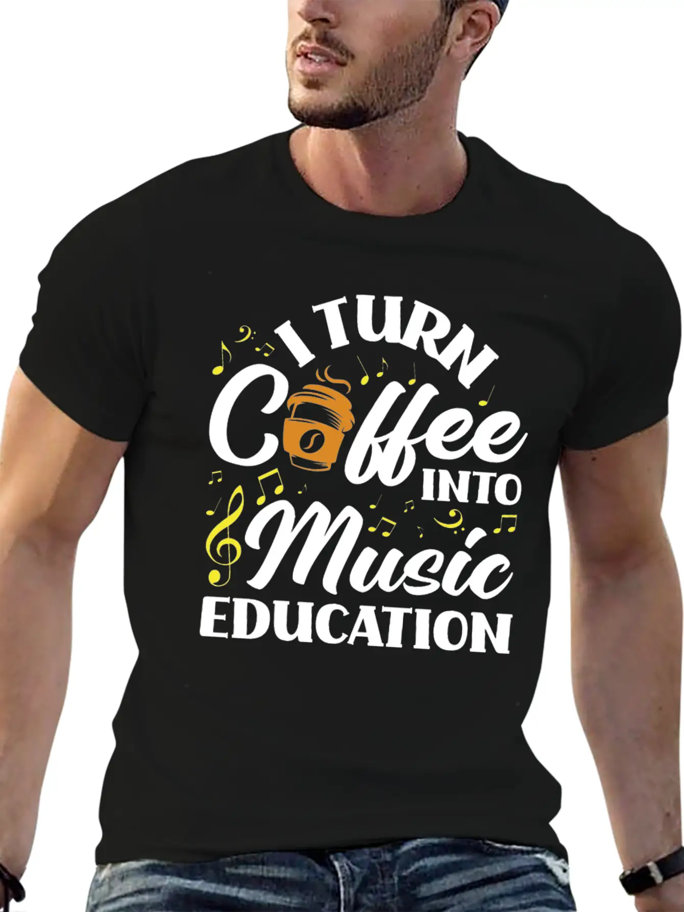 Music Teacher Coffee Lover Breathable Soft Cotton T-Shirt – Timeless Casual Look