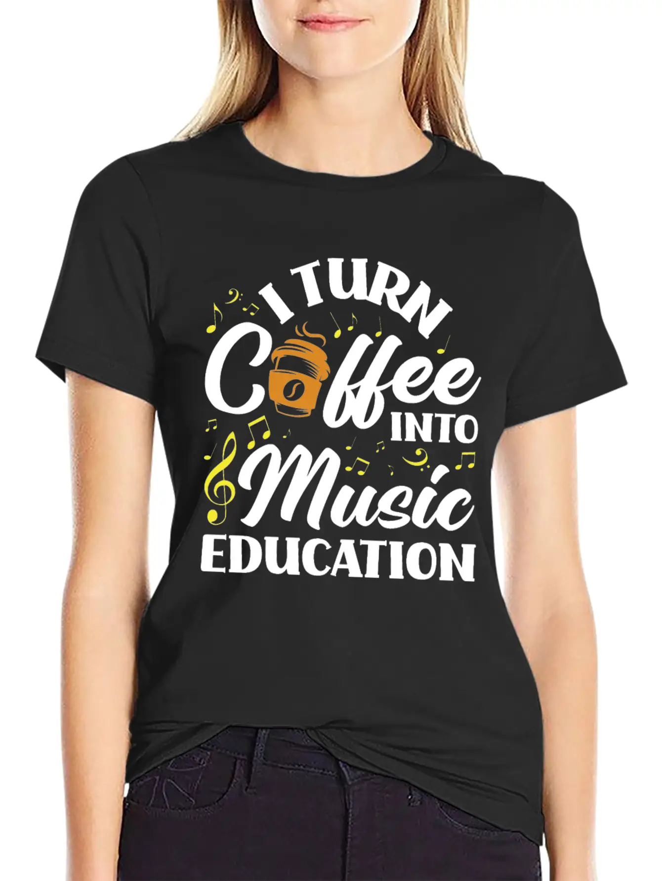 Music Teacher Coffee Lover Breathable Soft Cotton T-Shirt – Timeless Casual Look