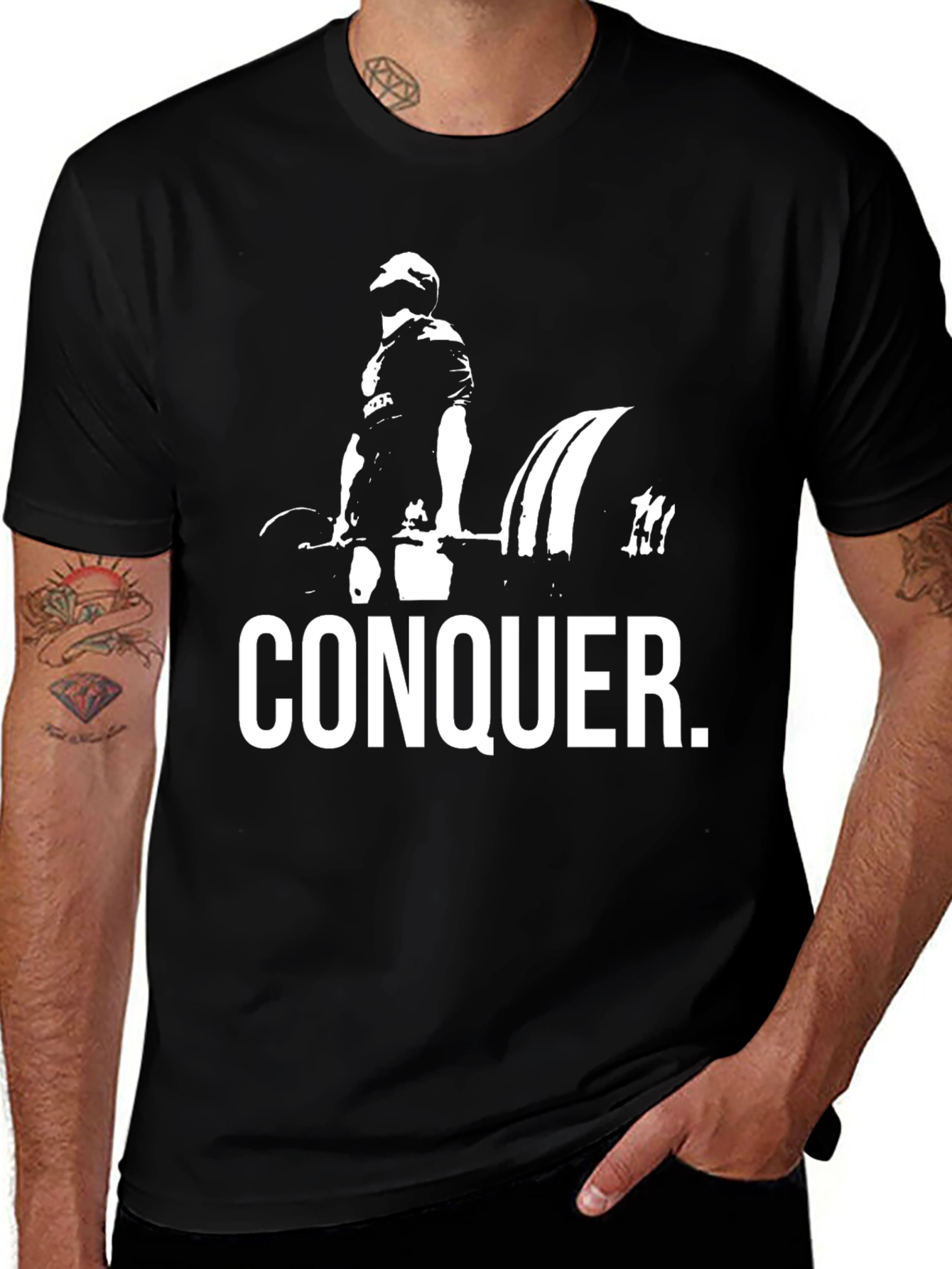 Conquer Graphic Tee - Black Gym Workout Shirt