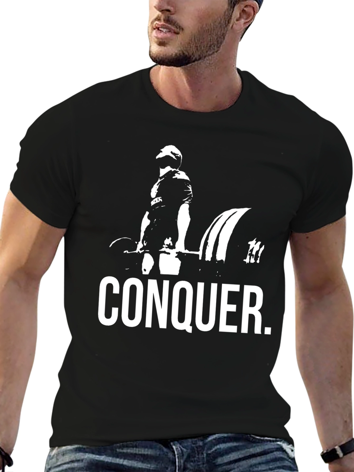 Conquer Graphic Tee - Black Gym Workout Shirt