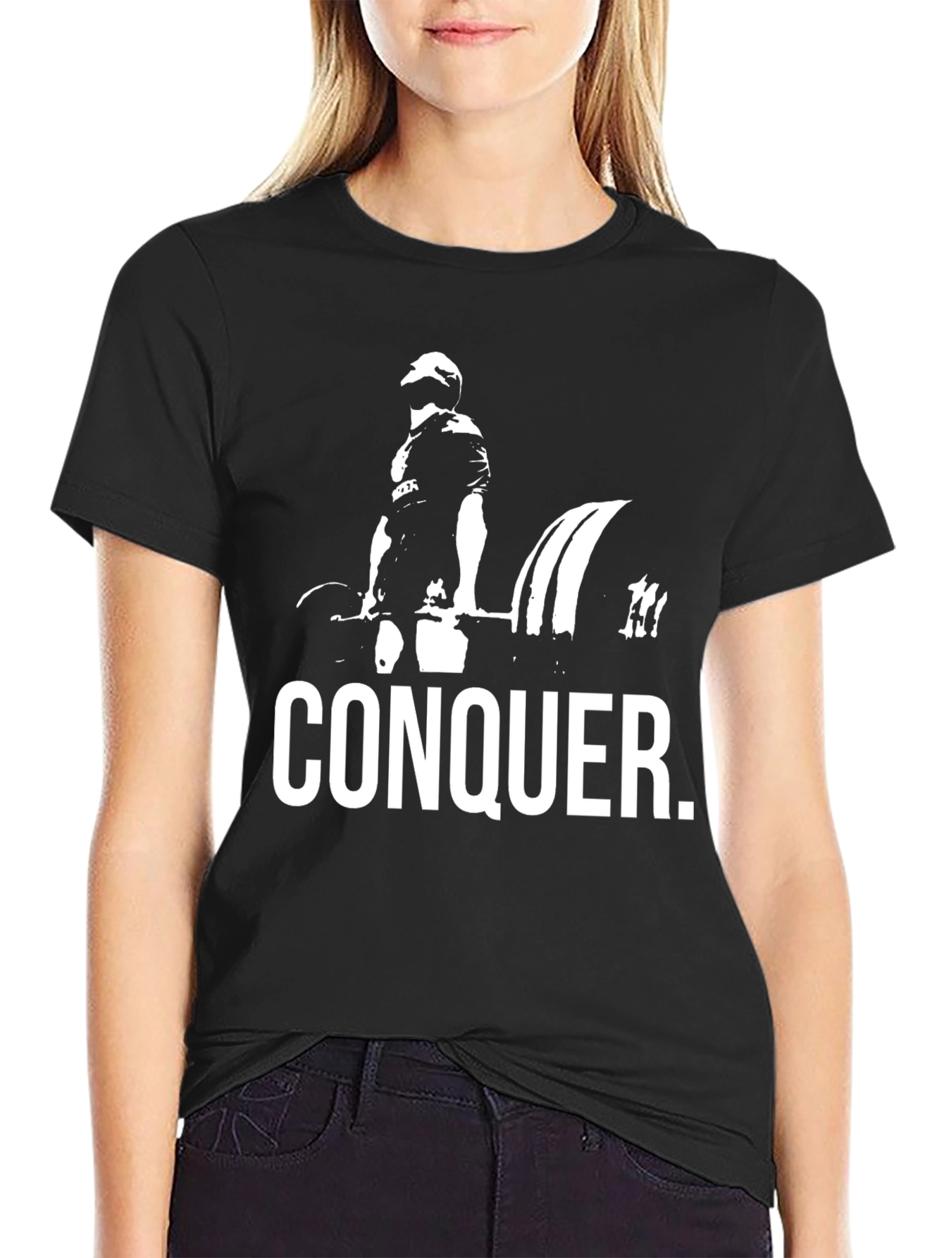Conquer Graphic Tee - Black Gym Workout Shirt