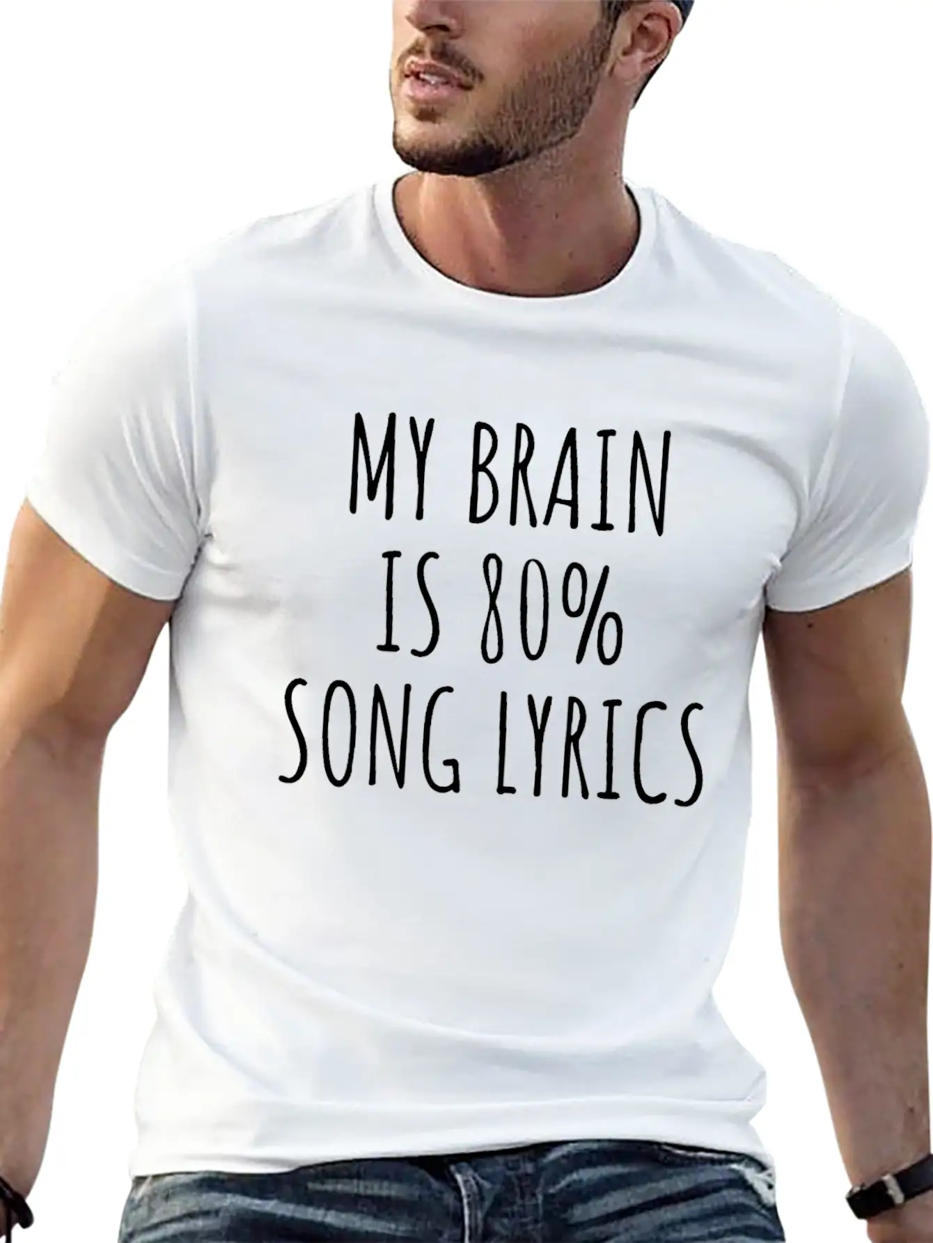 My Brain Is 80% Song Lyrics, Music Slogan Unisex Casual T-Shirt – Clean Design For Daily Comfort