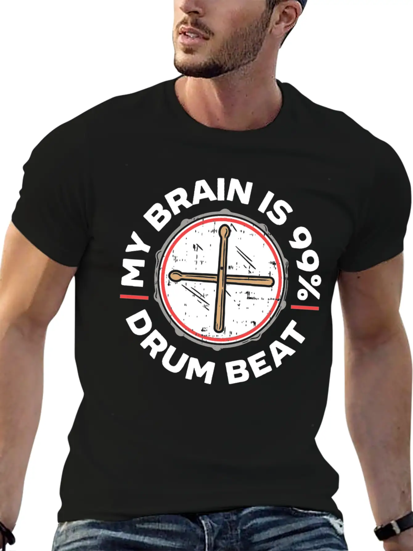 My Brain Is 99% Drum Beat Drummer Drum Player Classic Fit Graphic Tee For Daily Comfort – Unisex Cotton Shirt