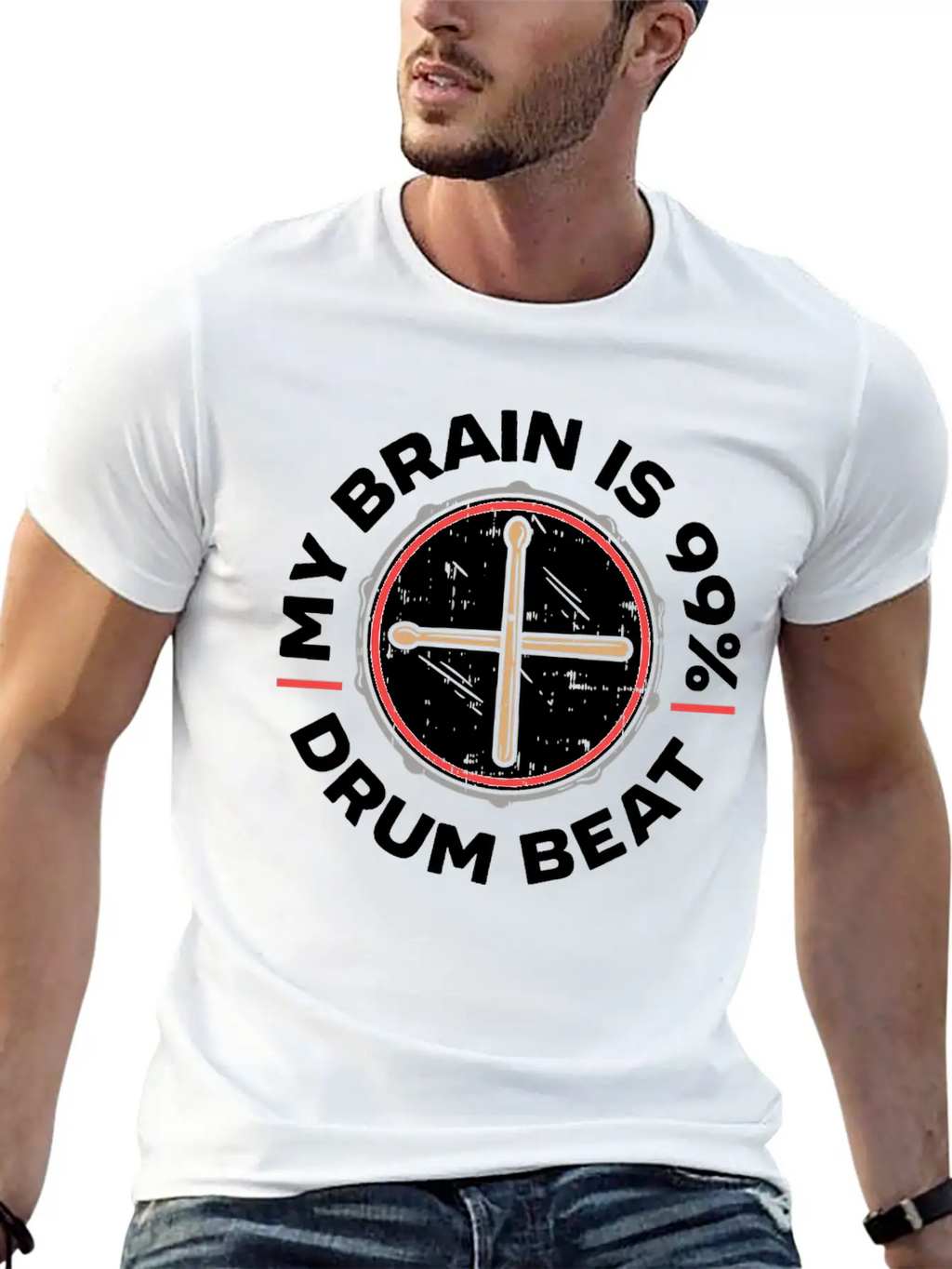 My Brain Is 99% Drum Beat Drummer Drum Player Classic Fit Graphic Tee For Daily Comfort – Unisex Cotton Shirt