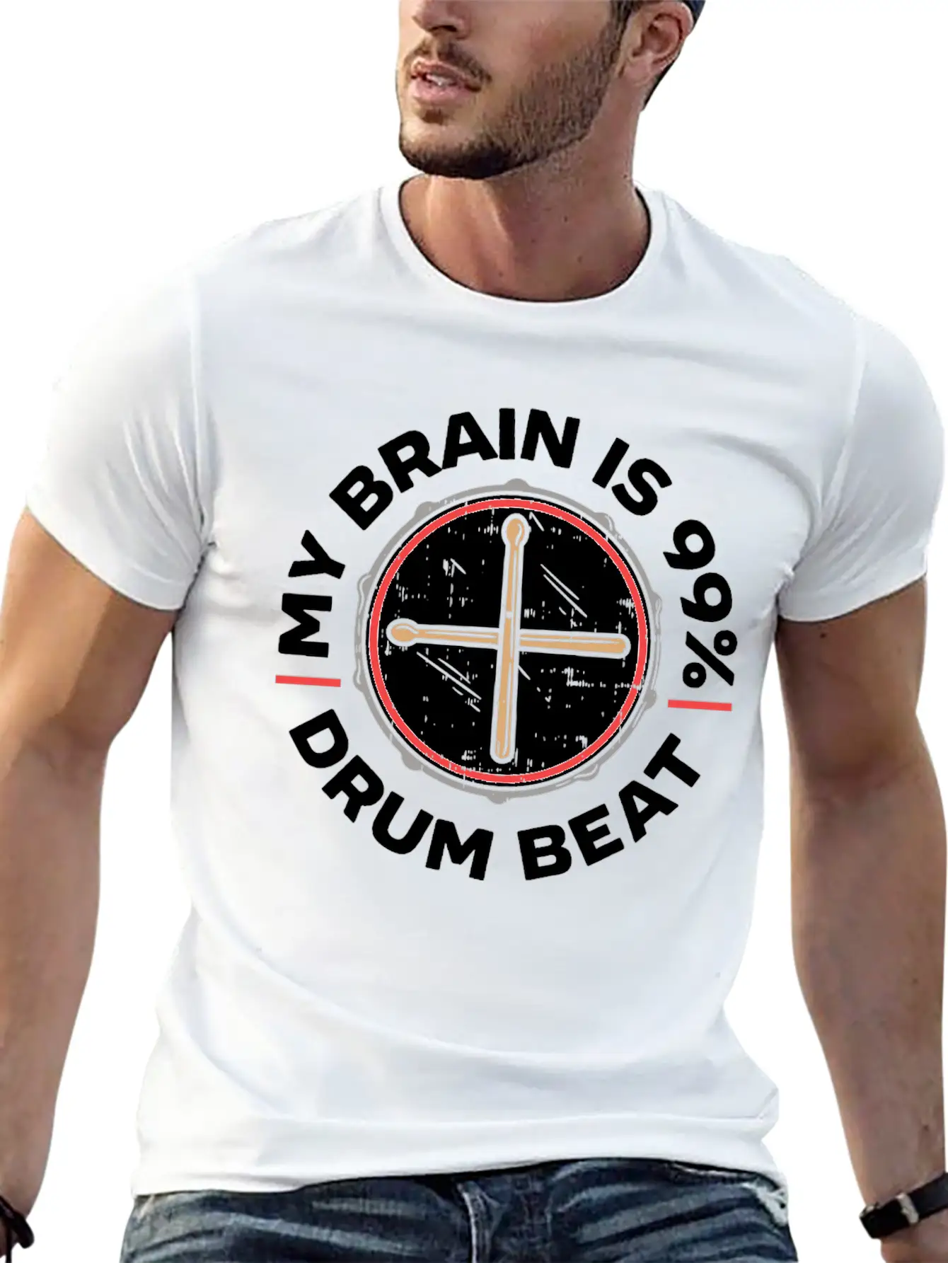 My Brain Is 99% Drum Beat Drummer Drum Player Classic Fit Graphic Tee For Daily Comfort – Unisex Cotton Shirt