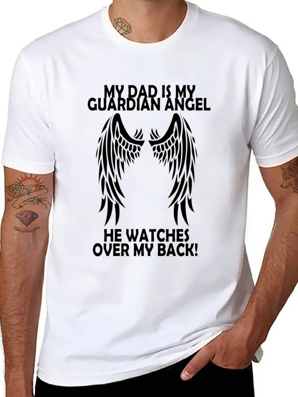 My Dad Is My Guardian Angel He Watches Over My Bac Casual Graphic T-Shirt – Simple And Comfortable Daily Wear